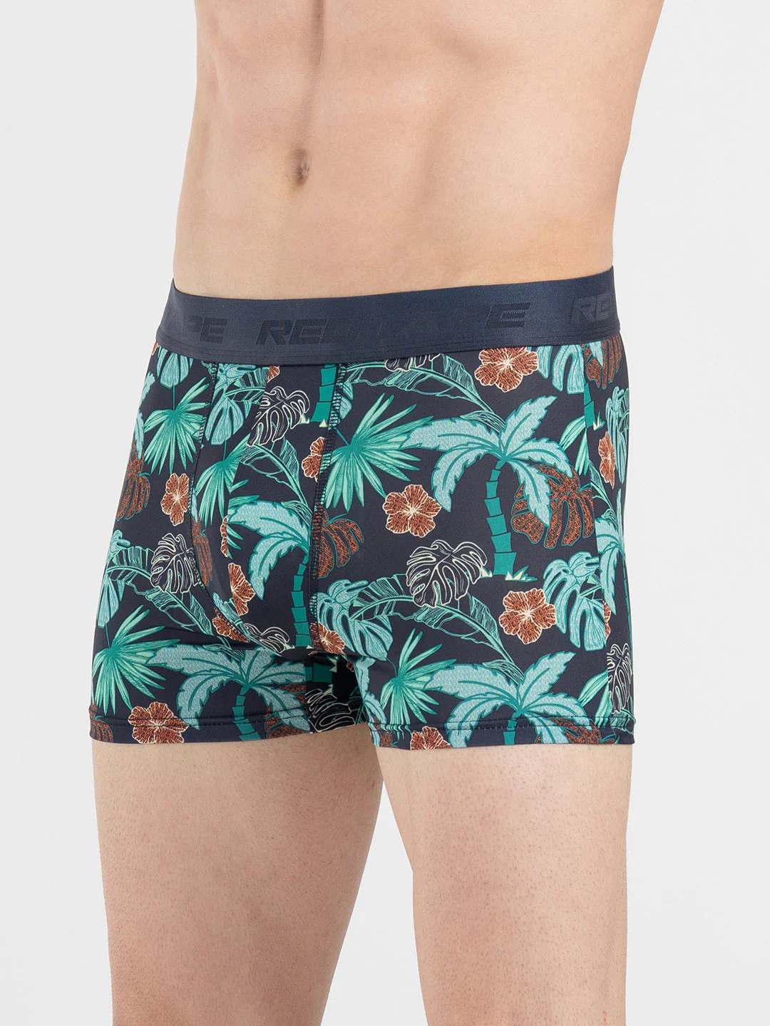 Men's Navy Printed Elasticated Polyester Stretched Woven Trunk - Image 3