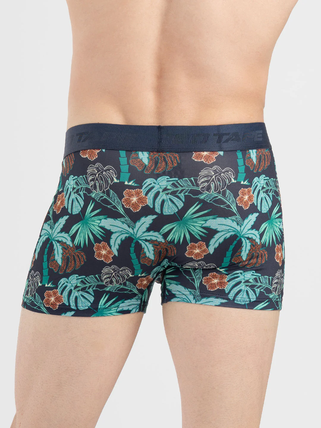 Men's Navy Printed Elasticated Polyester Stretched Woven Trunk - Image 4