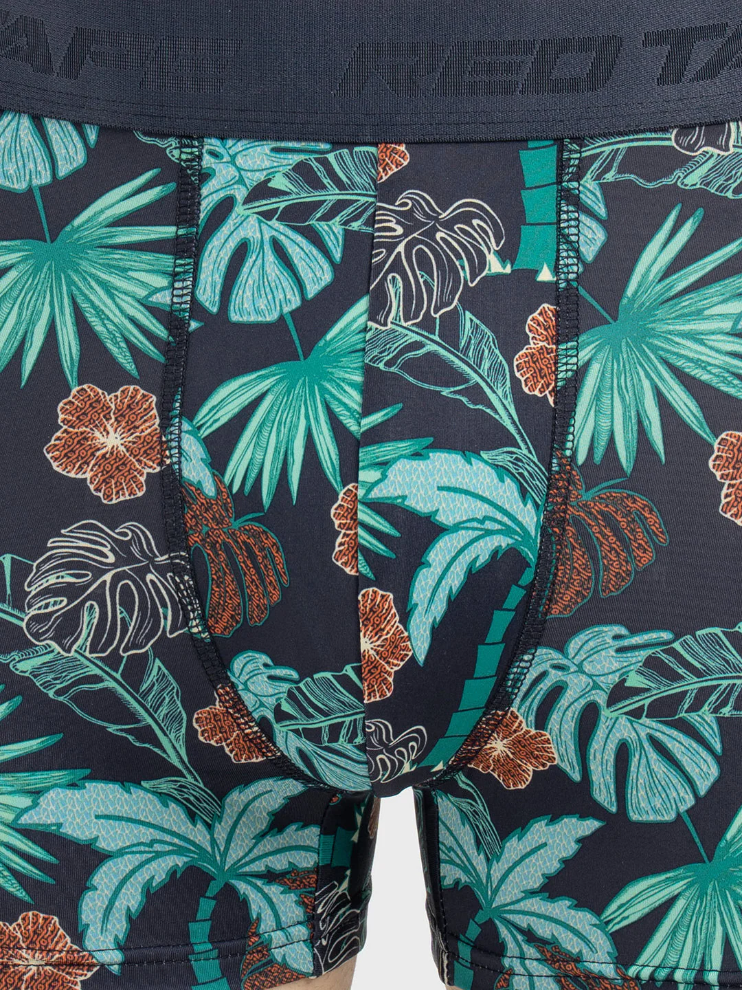 Men's Navy Printed Elasticated Polyester Stretched Woven Trunk - Image 5