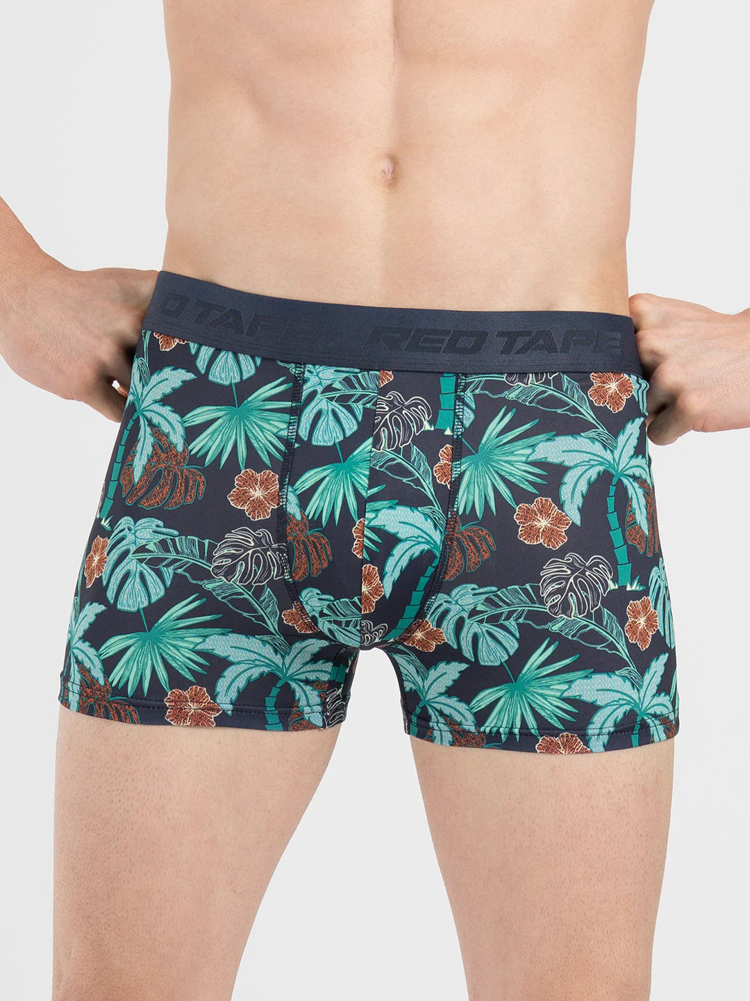 Men's Navy Printed Elasticated Polyester Stretched Woven Trunk - Image 6
