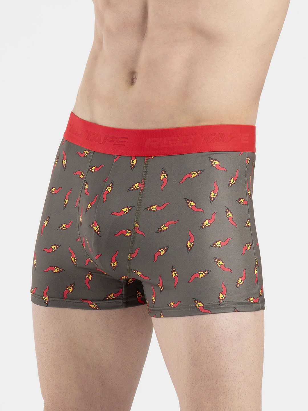 Men's Olive Printed Elasticated Polyester Stretched Woven Trunk - Image 3