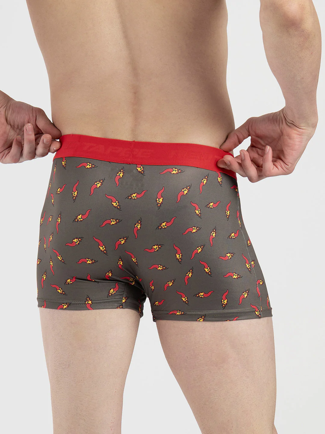 Men's Olive Printed Elasticated Polyester Stretched Woven Trunk - Image 4