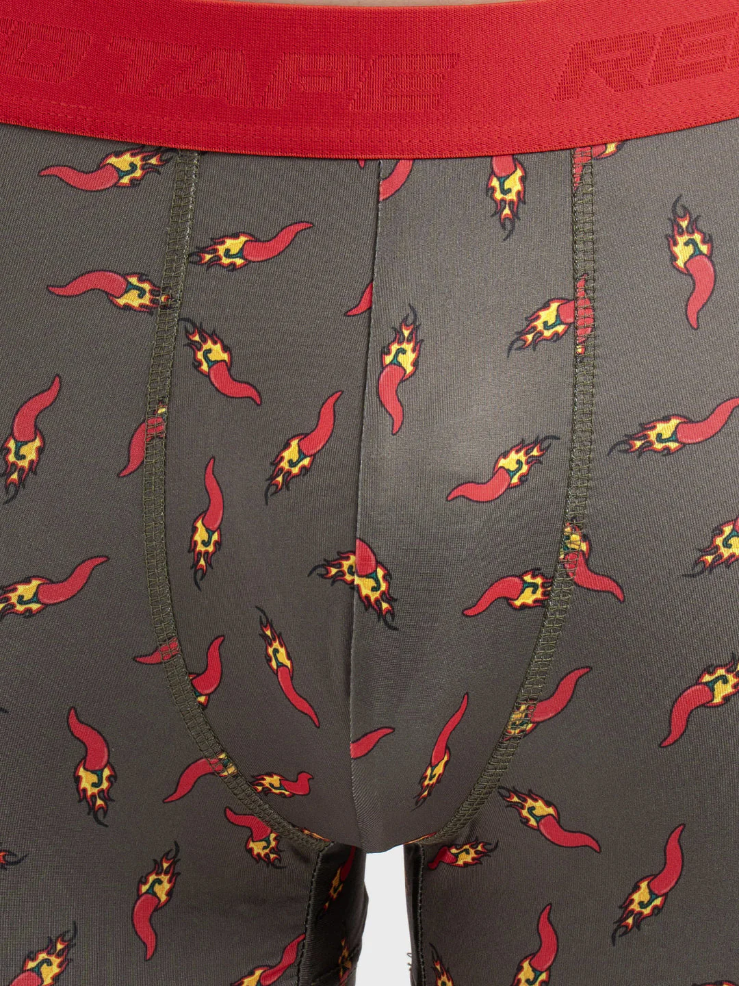 Men's Olive Printed Elasticated Polyester Stretched Woven Trunk - Image 5