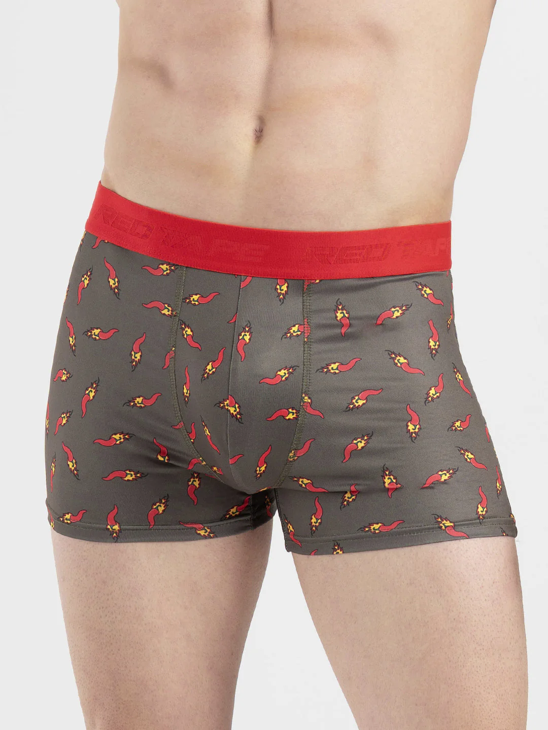 Men's Olive Printed Elasticated Polyester Stretched Woven Trunk - Image 6