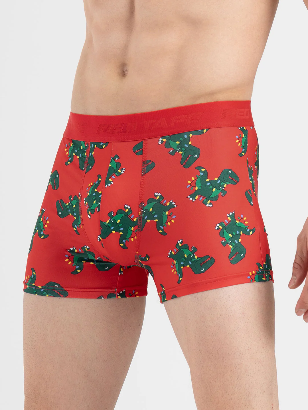 Men's Red Printed Elasticated Polyester Stretched Woven Trunk - Image 3