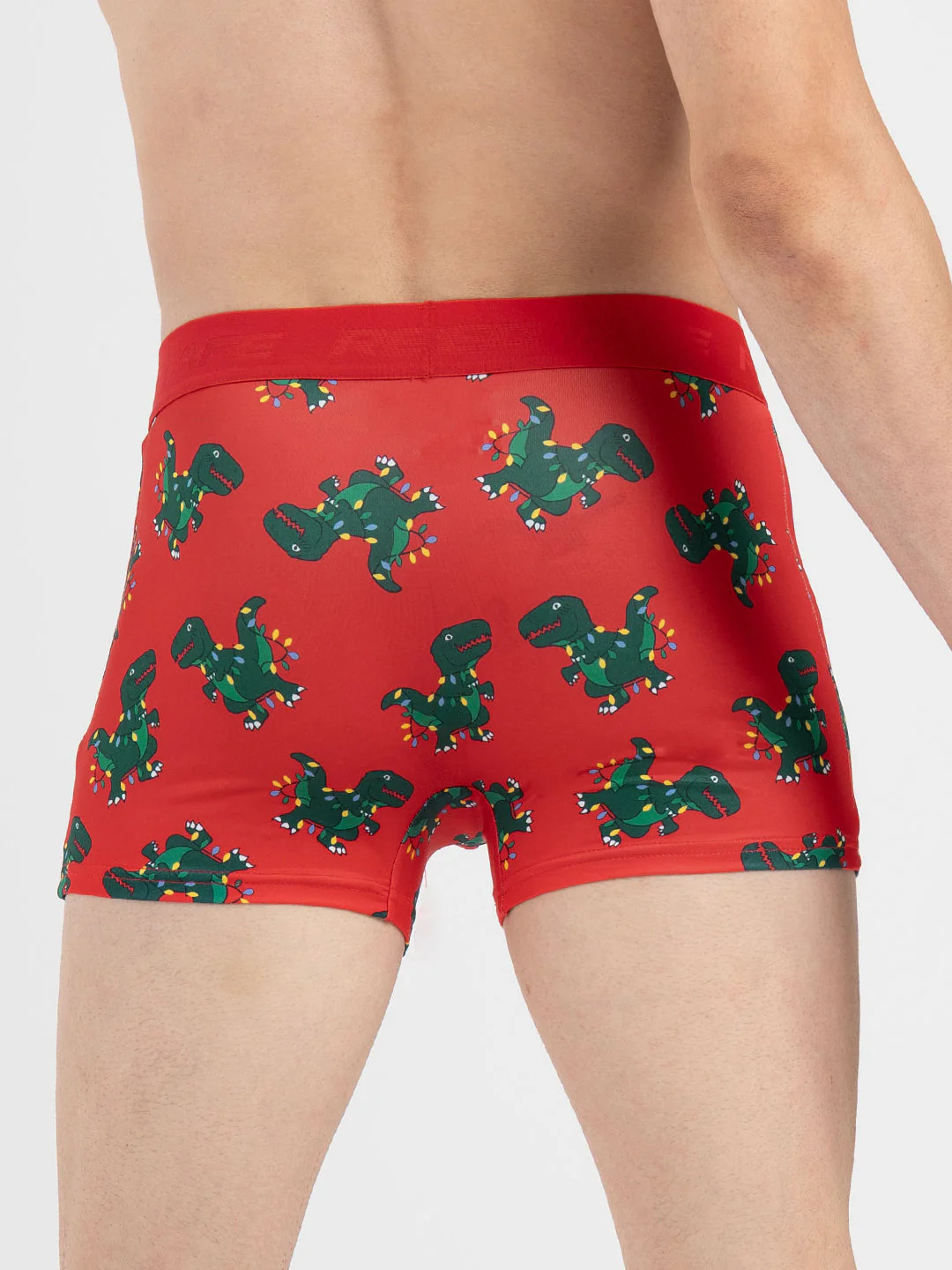 Men's Red Printed Elasticated Polyester Stretched Woven Trunk - Image 4