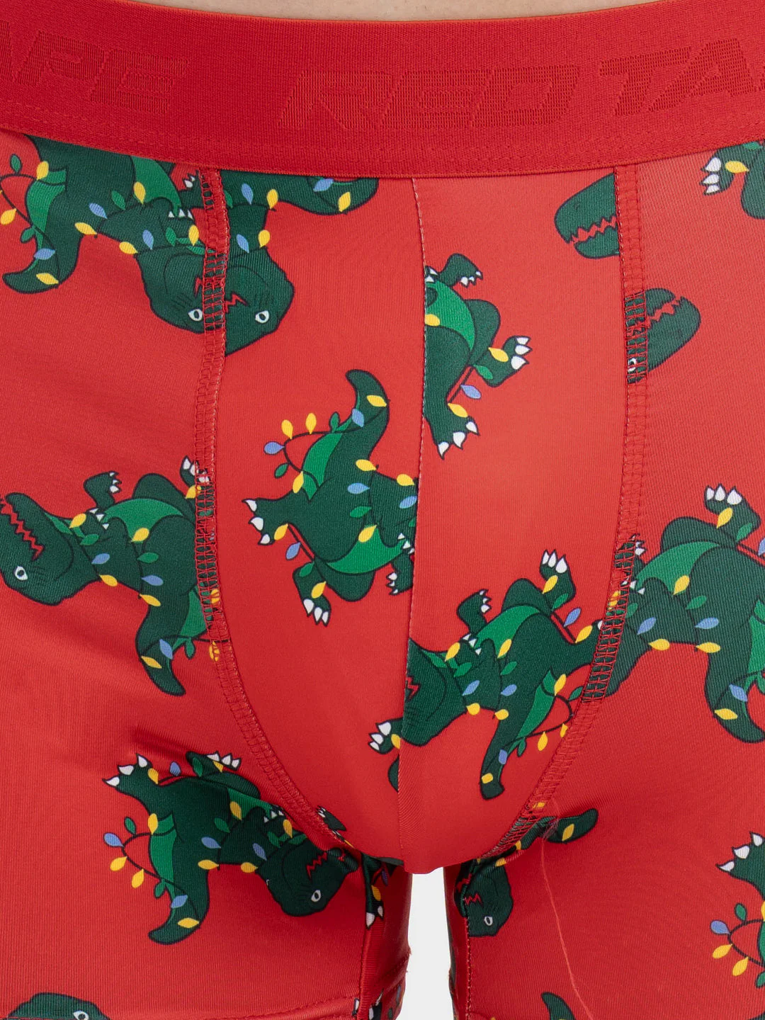 Men's Red Printed Elasticated Polyester Stretched Woven Trunk - Image 5