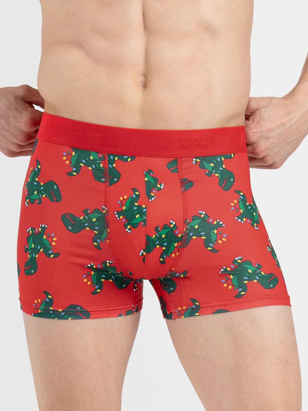 Men's Red Printed Elasticated Polyester Stretched Woven Trunk - Image 6