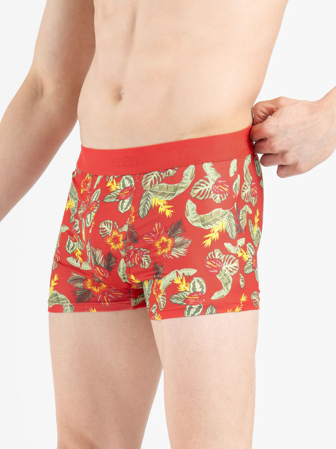 Men's Red Printed Elasticated Polyester Stretched Woven Trunk - Image 3