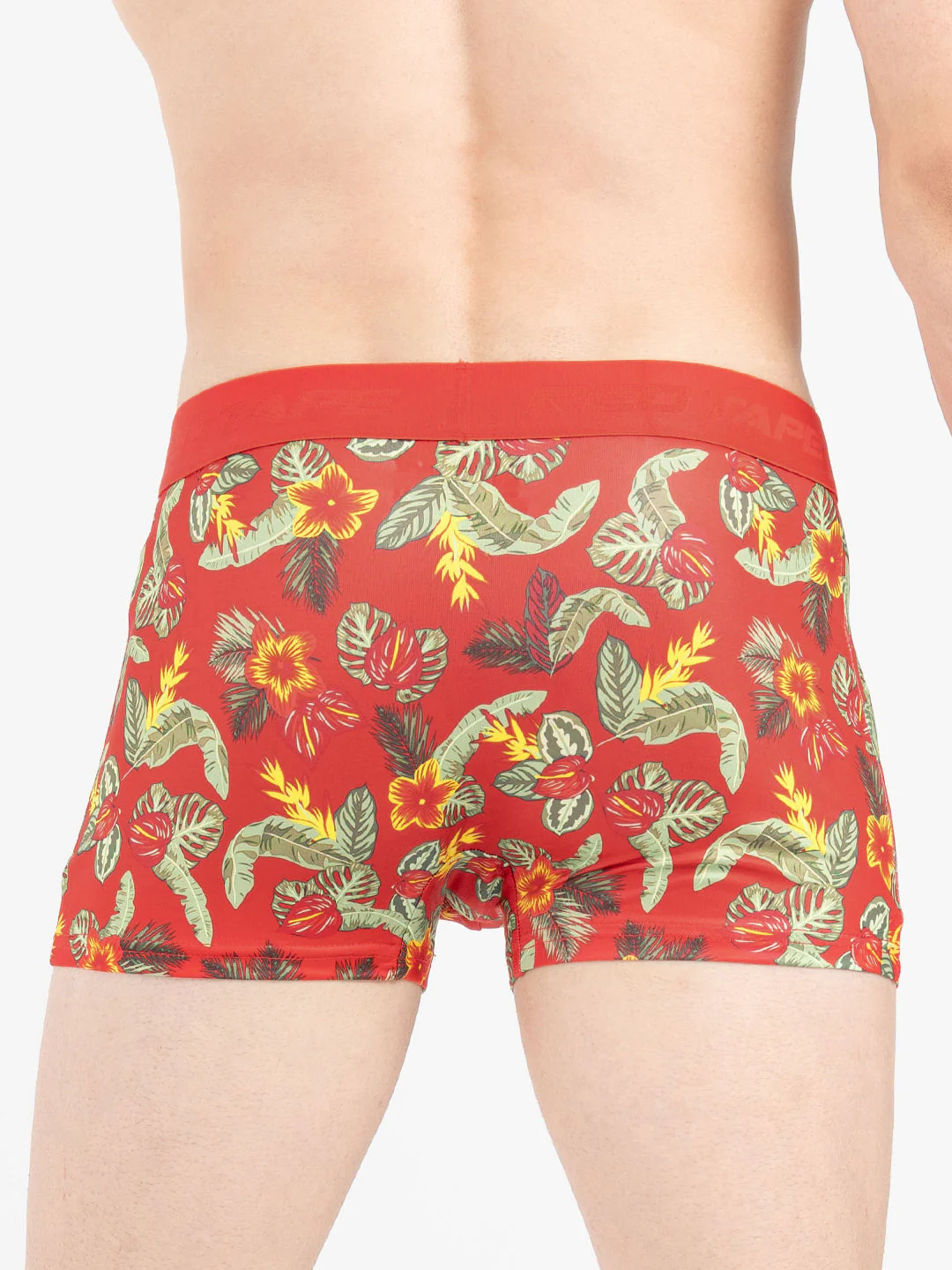 Men's Red Printed Elasticated Polyester Stretched Woven Trunk - Image 4