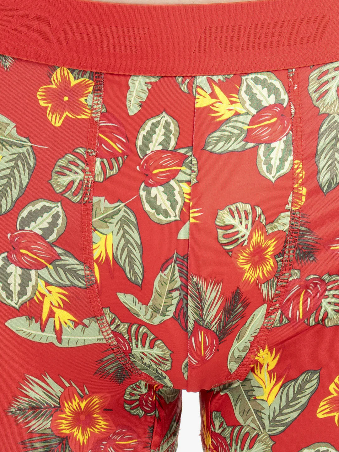 Men's Red Printed Elasticated Polyester Stretched Woven Trunk - Image 5