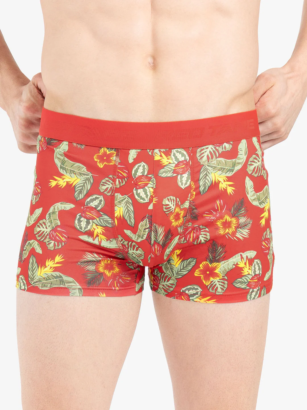 Men's Red Printed Elasticated Polyester Stretched Woven Trunk - Image 6