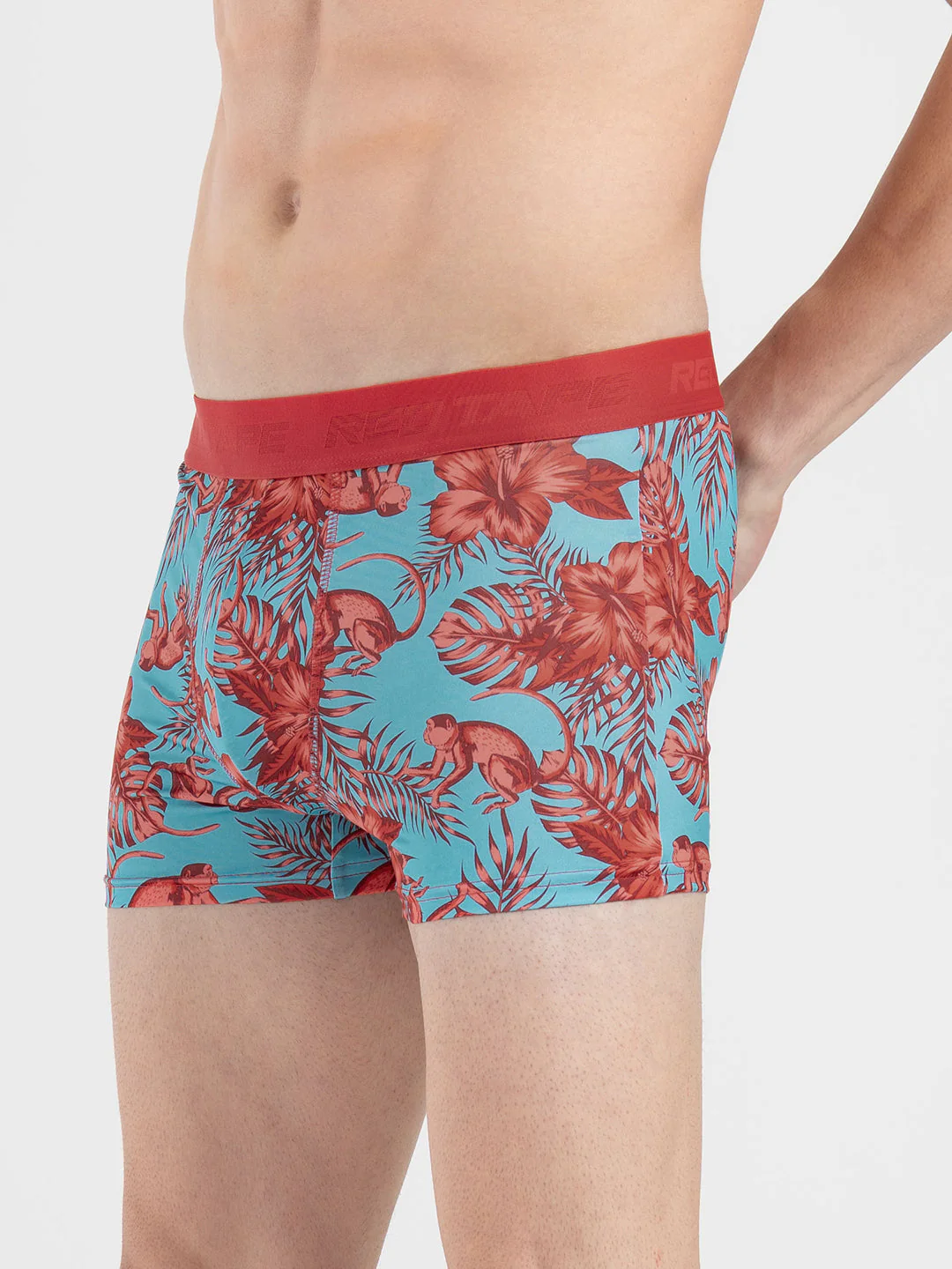 Men's Red Printed Elasticated Polyester Stretched Woven Trunk - Image 3