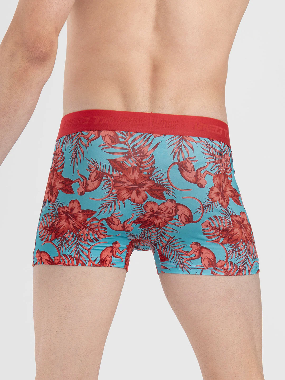 Men's Red Printed Elasticated Polyester Stretched Woven Trunk - Image 4