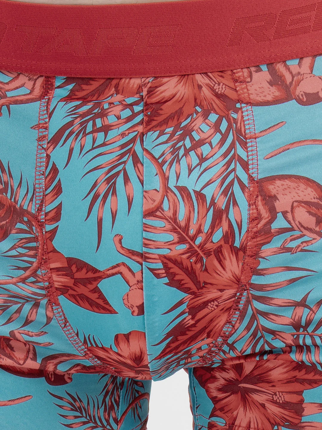 Men's Red Printed Elasticated Polyester Stretched Woven Trunk - Image 5