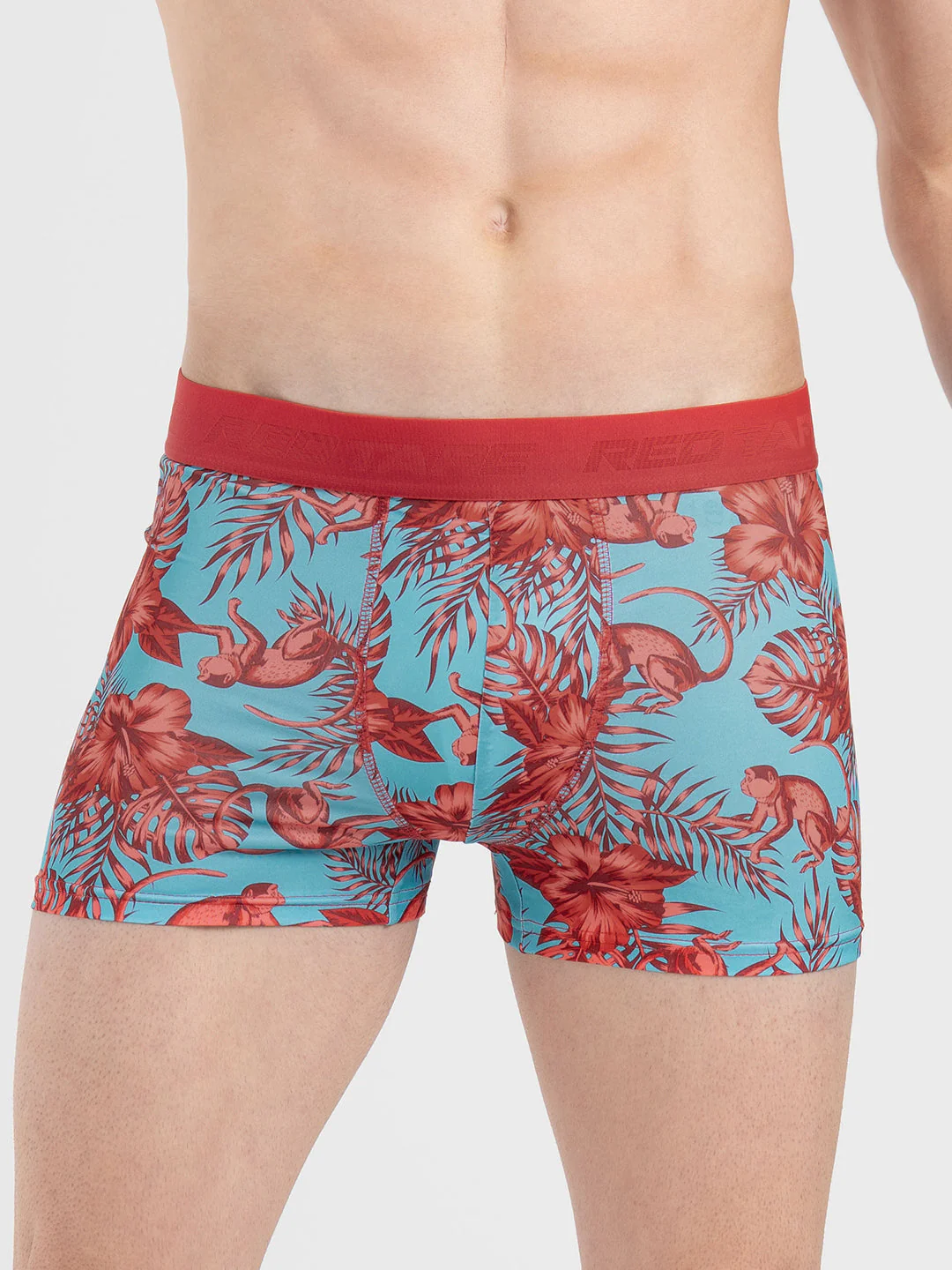 Men's Red Printed Elasticated Polyester Stretched Woven Trunk - Image 6