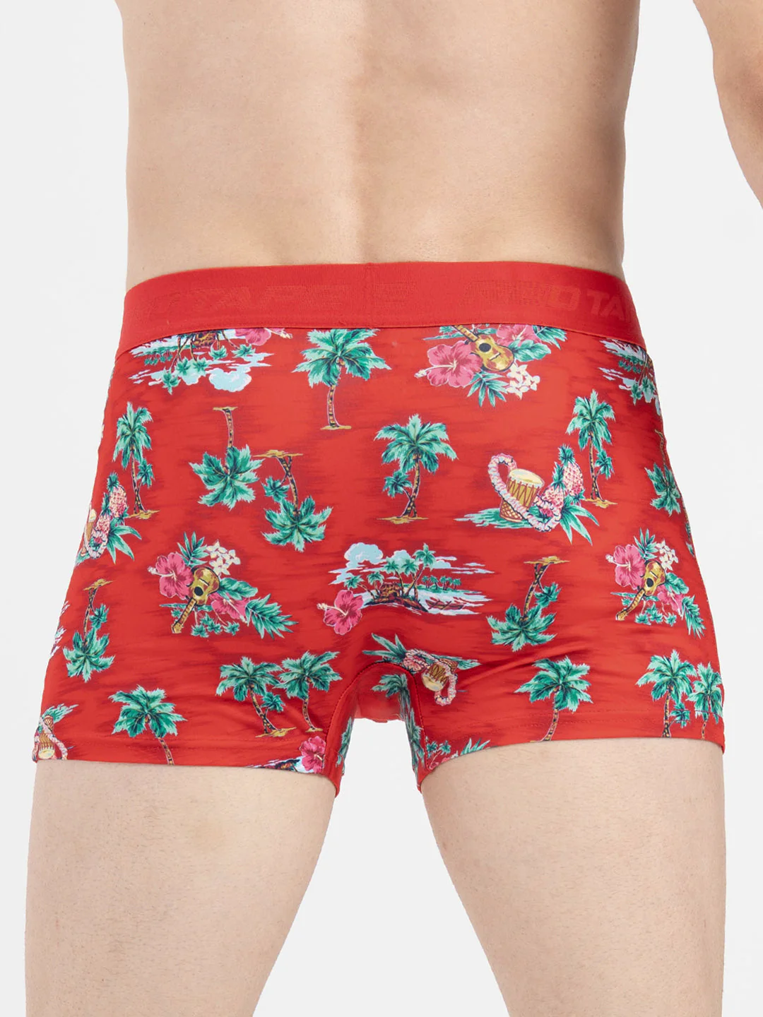 Men's Red Printed Elasticated Polyester Stretched Woven Trunk - Image 4