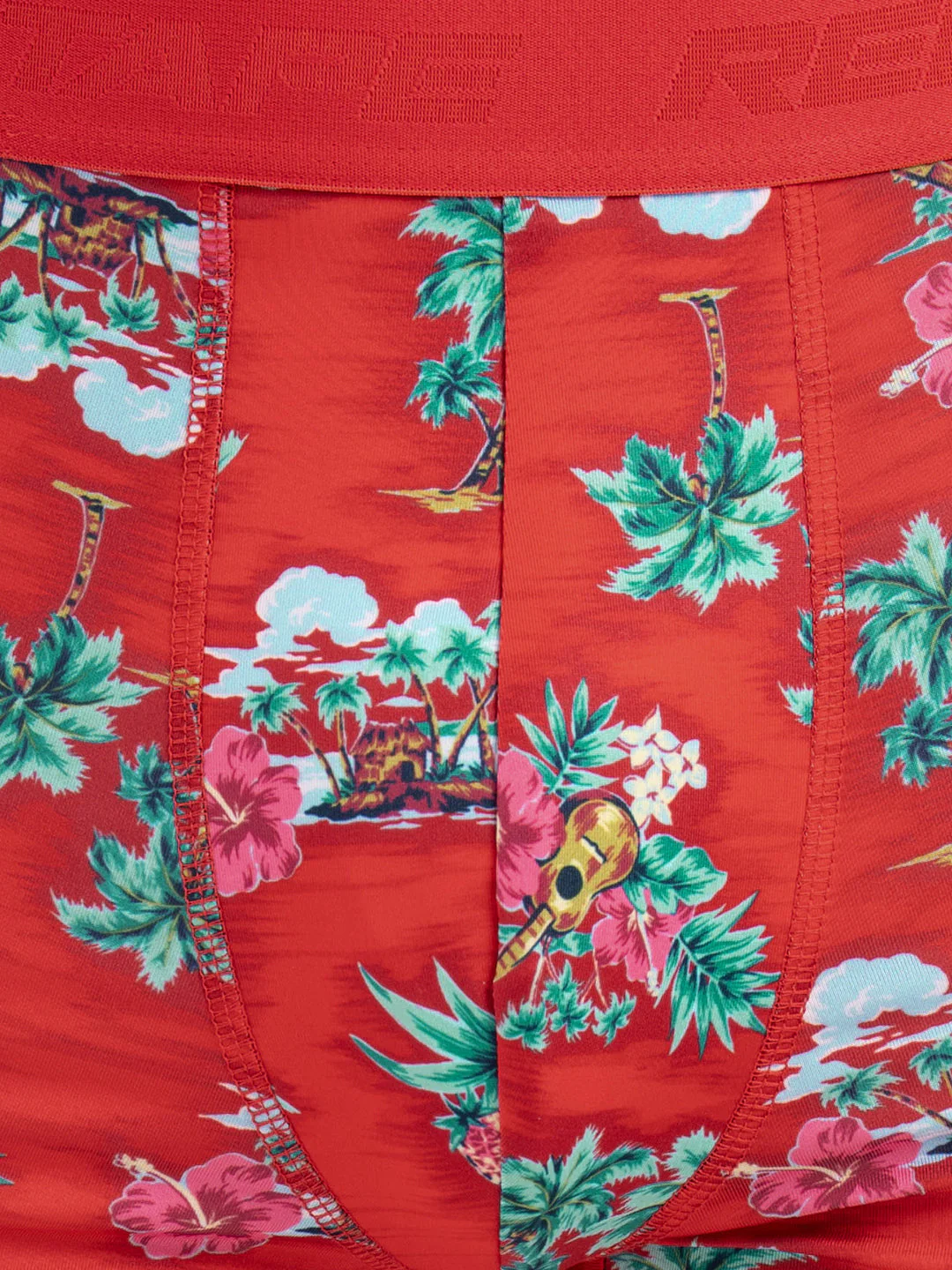 Men's Red Printed Elasticated Polyester Stretched Woven Trunk - Image 5