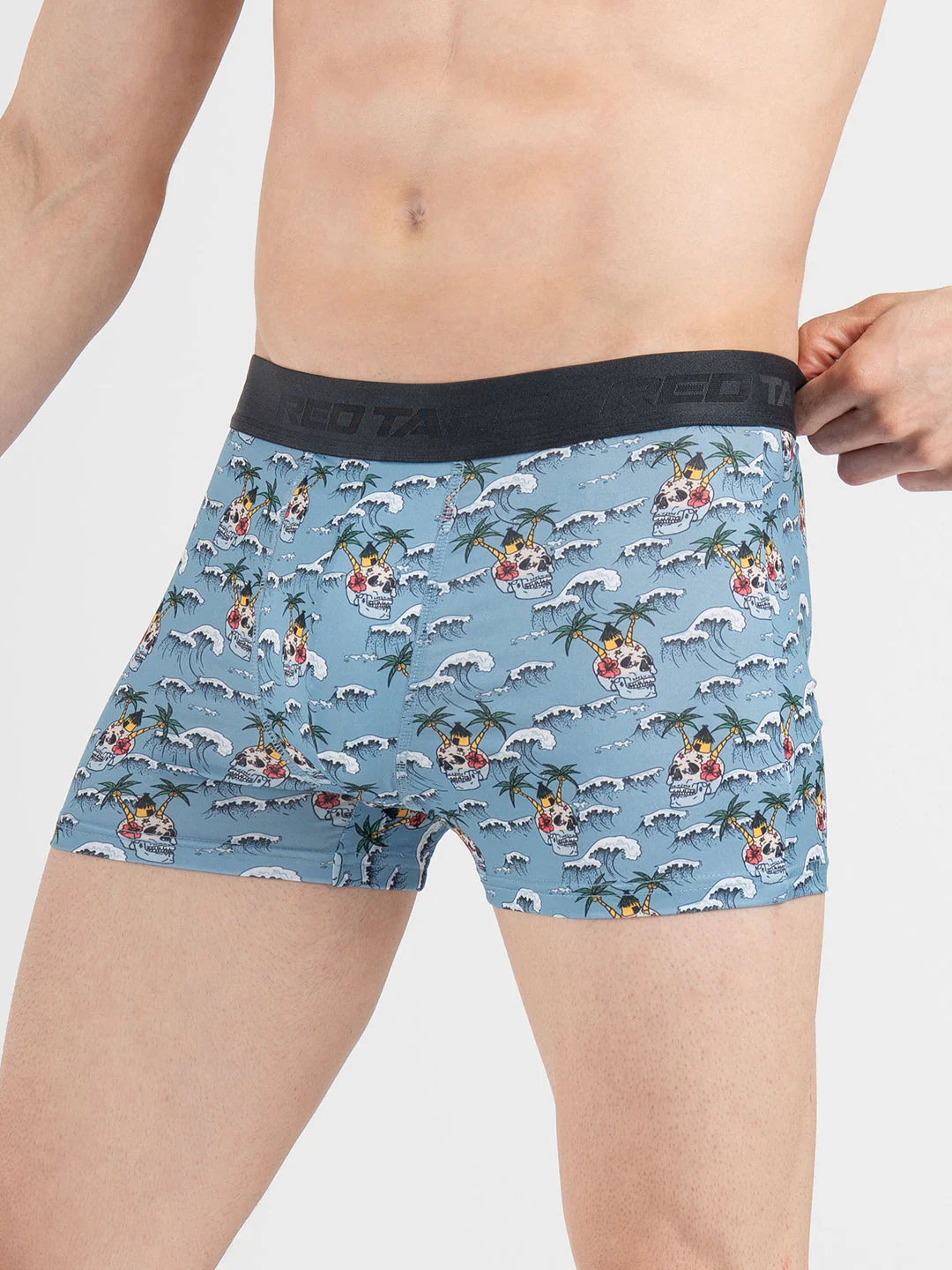 Men's Sky Blue Printed Elasticated Polyester Stretched Woven Trunk - Image 3