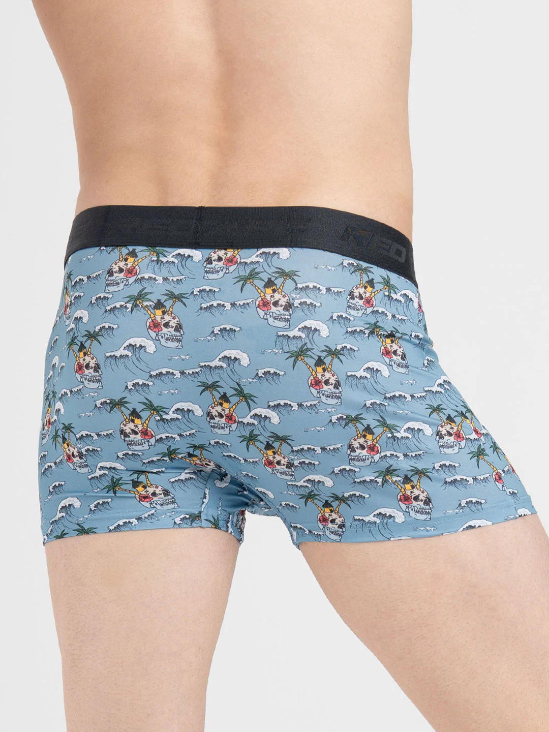 Men's Sky Blue Printed Elasticated Polyester Stretched Woven Trunk - Image 4