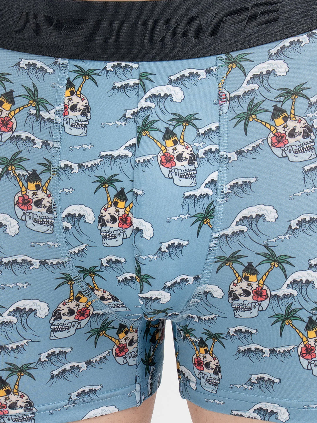 Men's Sky Blue Printed Elasticated Polyester Stretched Woven Trunk - Image 5