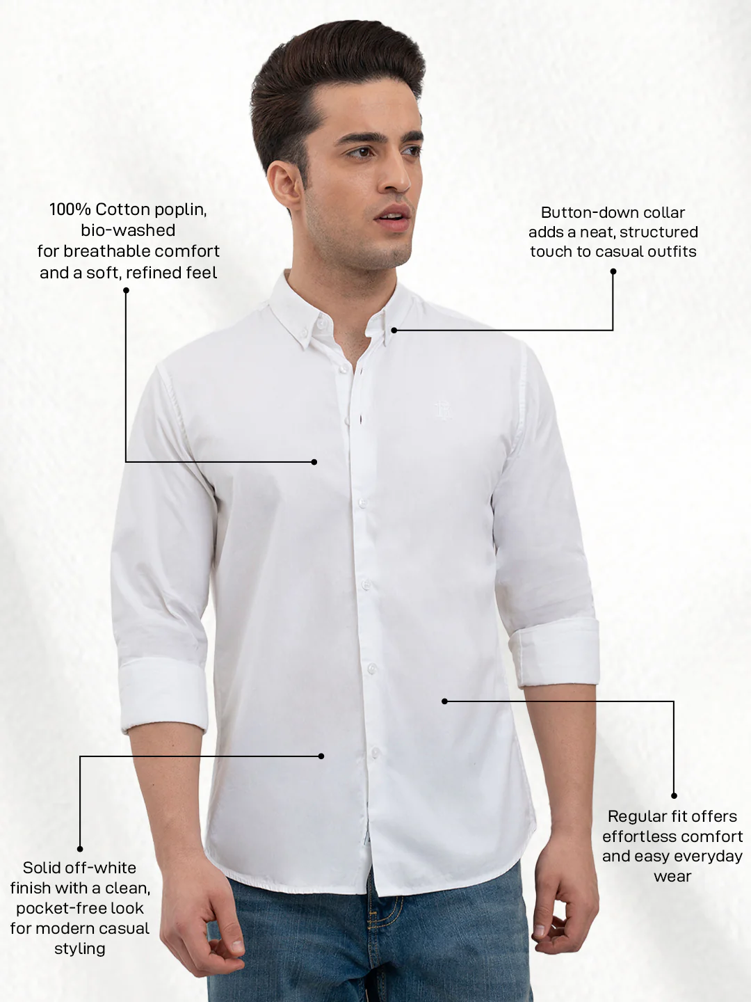 Men's  Solid Pure Cotton Poplin Bio Washed Shirt - Image 2