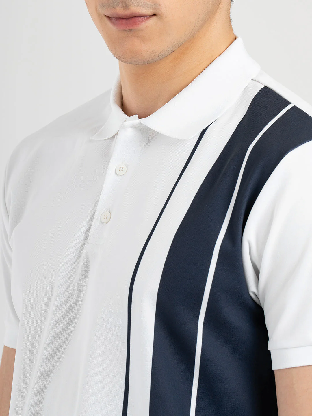 Men's White Stripe Sports Polo T-Shirt - Image 4