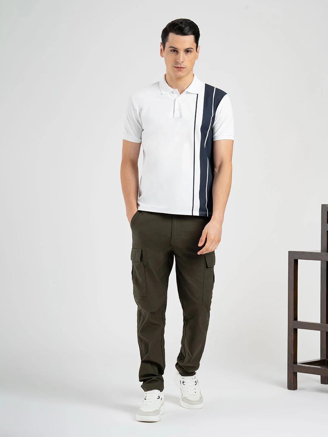 Men's White Stripe Sports Polo T-Shirt - Image 5