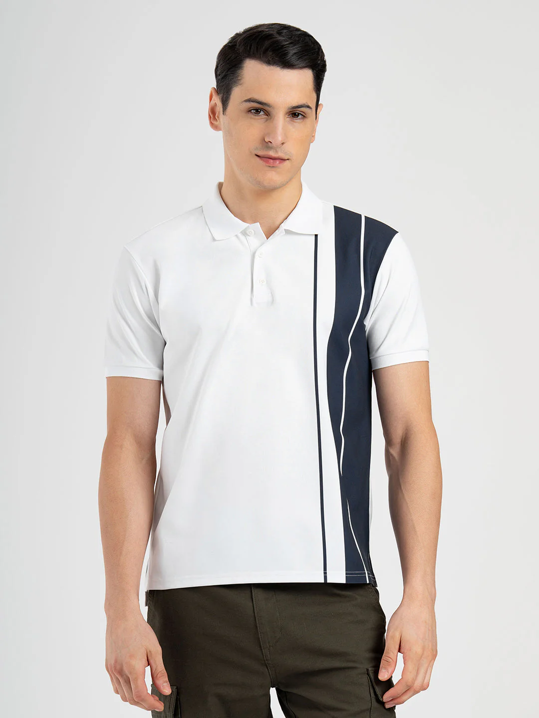 Men's White Stripe Sports Polo T-Shirt - Image 6