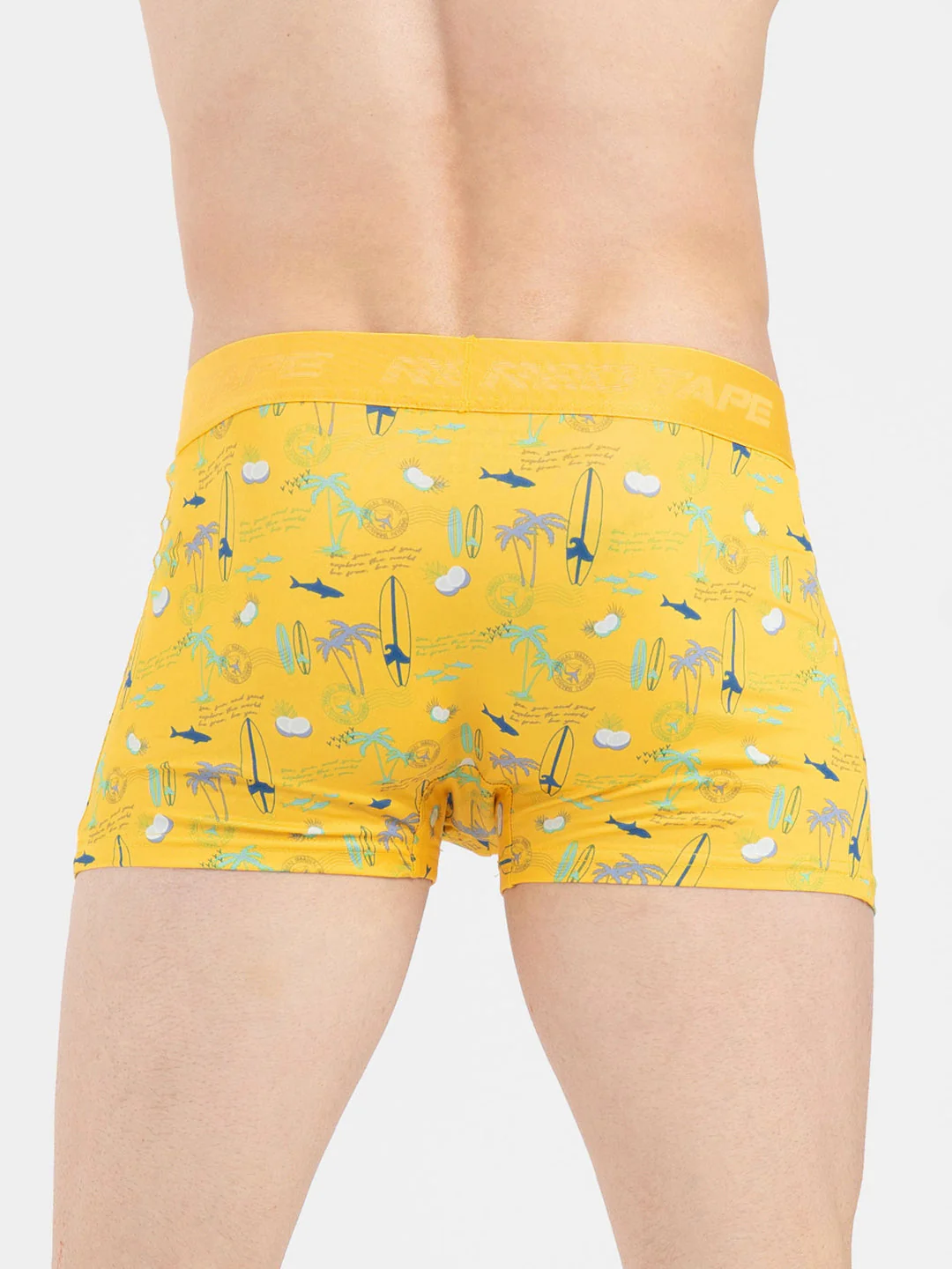Men's Yellow Printed Elasticated Polyester Stretched Woven Trunk - Image 4