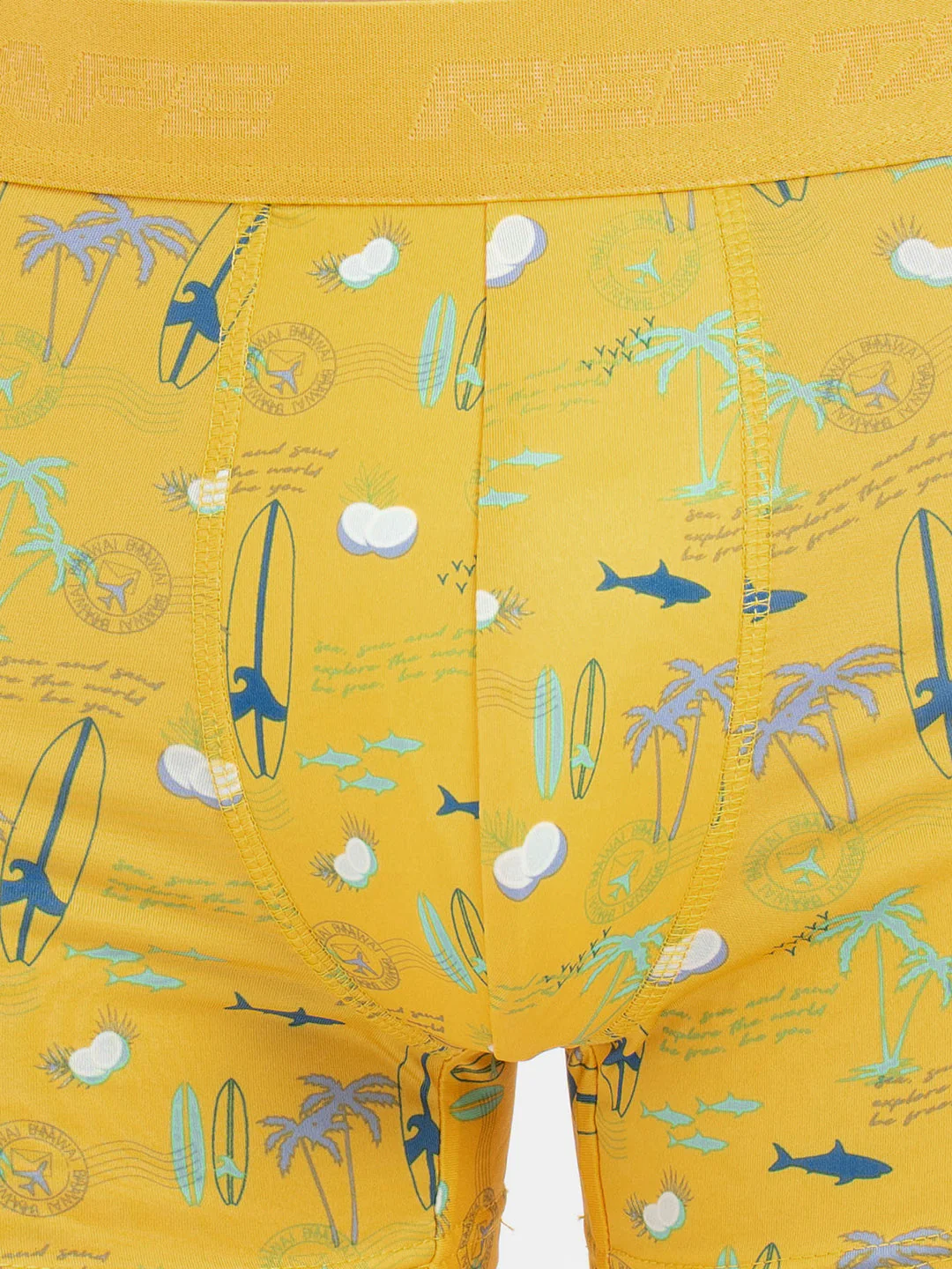Men's Yellow Printed Elasticated Polyester Stretched Woven Trunk - Image 5