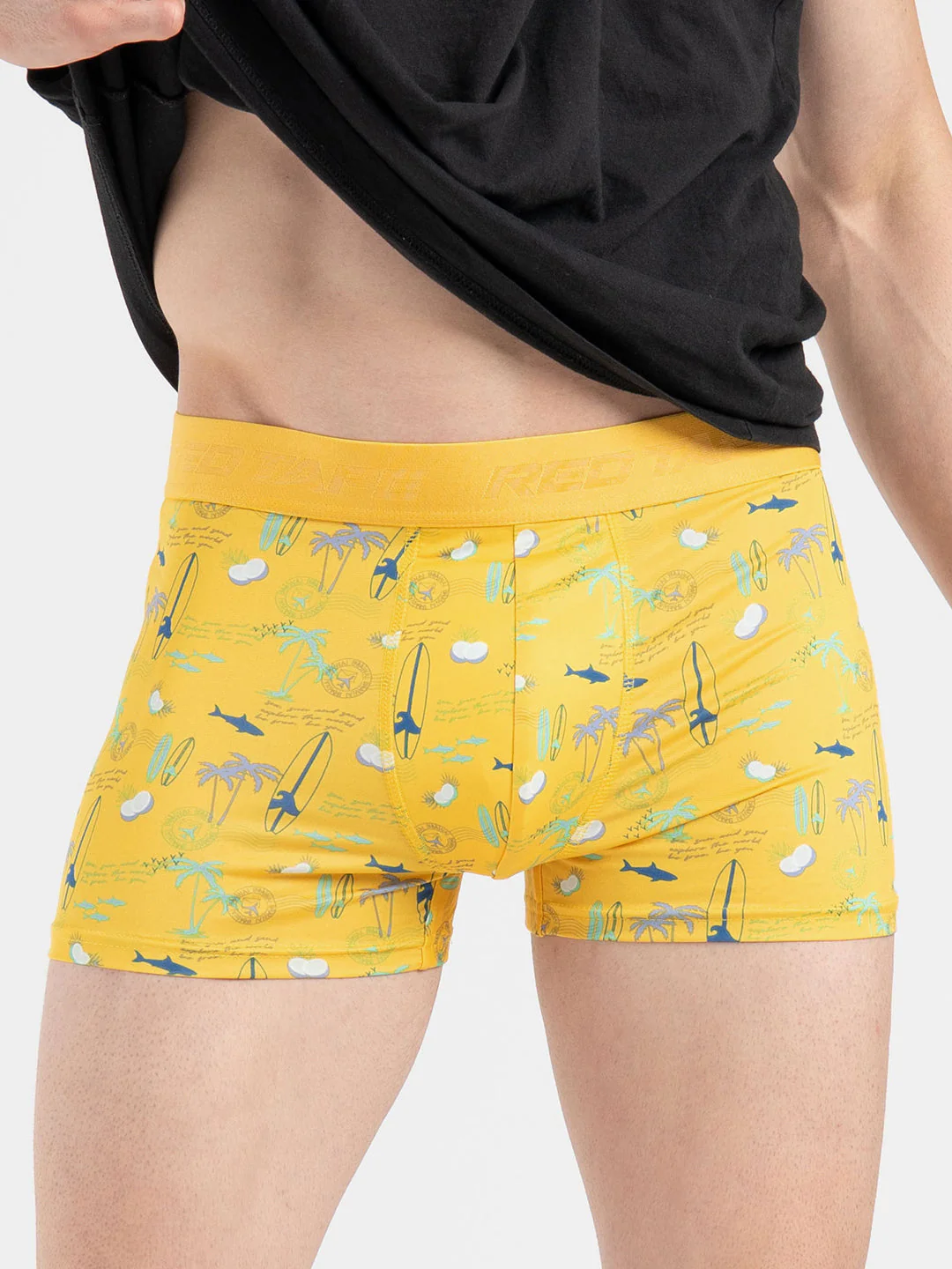 Men's Yellow Printed Elasticated Polyester Stretched Woven Trunk - Image 6