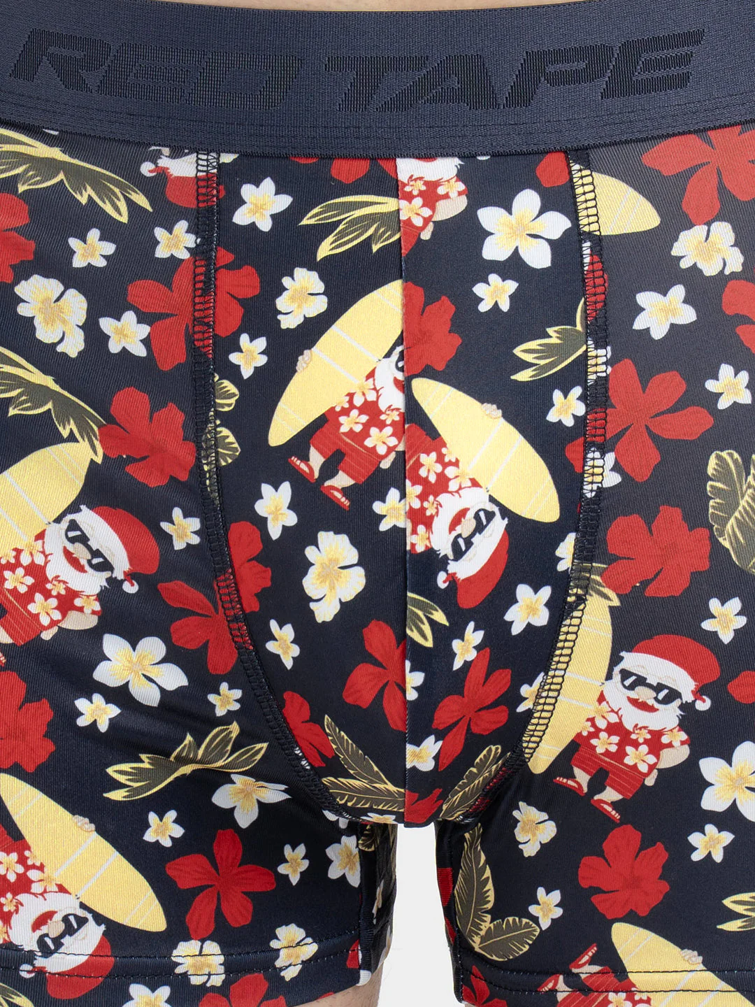 Men's Black Printed Elasticated Polyester Stretched Woven Trunk - Image 5
