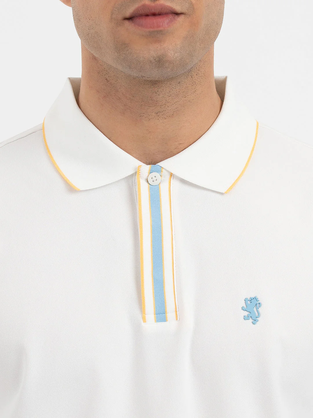 Men White Polo Neck High Stretch Polyester Jacquard Athleisure T-Shirt - Image 4