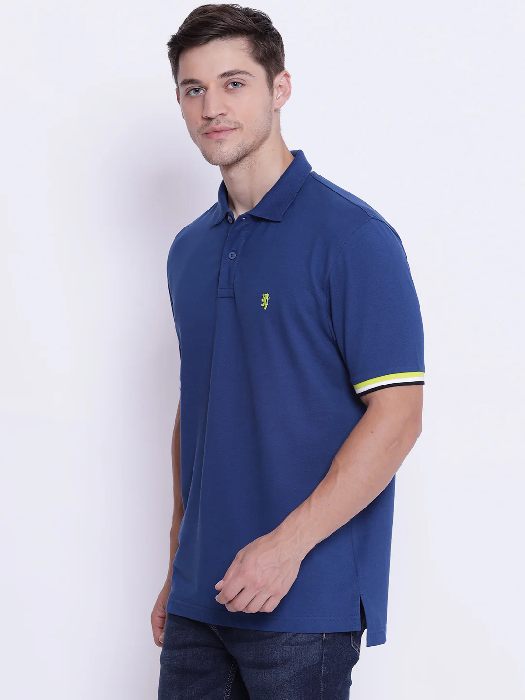 Men's Airforce Blue CollaRed T-Shirt - Image 2