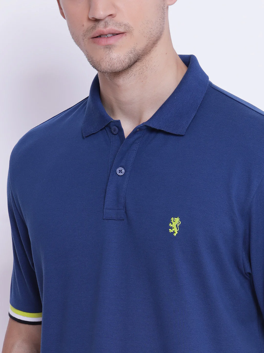 Men's Airforce Blue CollaRed T-Shirt - Image 4