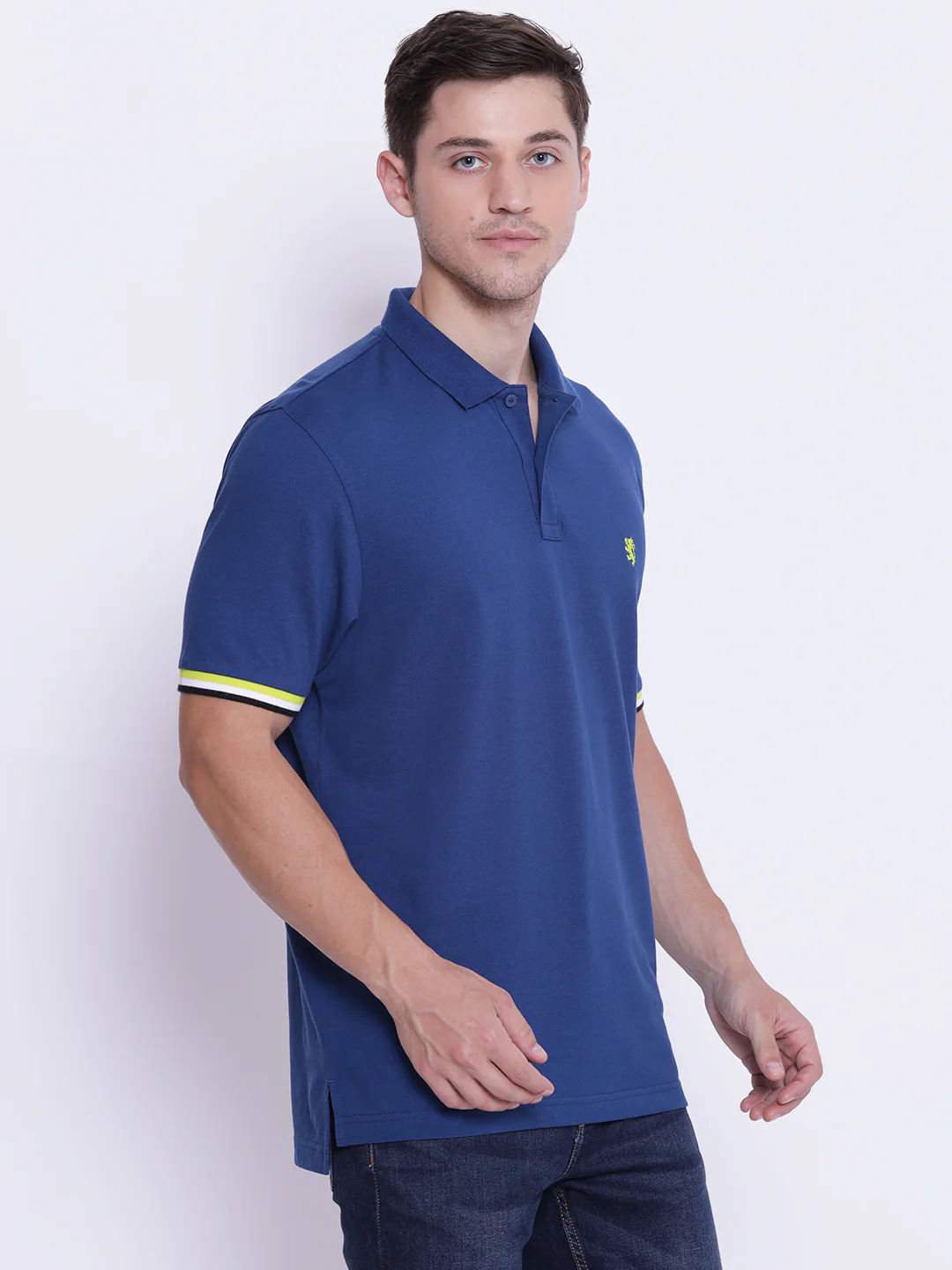 Men's Airforce Blue CollaRed T-Shirt - Image 6