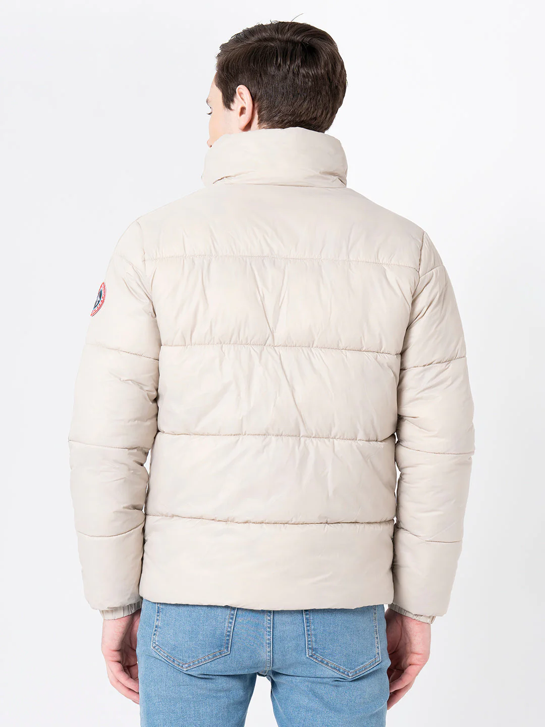 Men's Beige Solid Jacket - Image 3