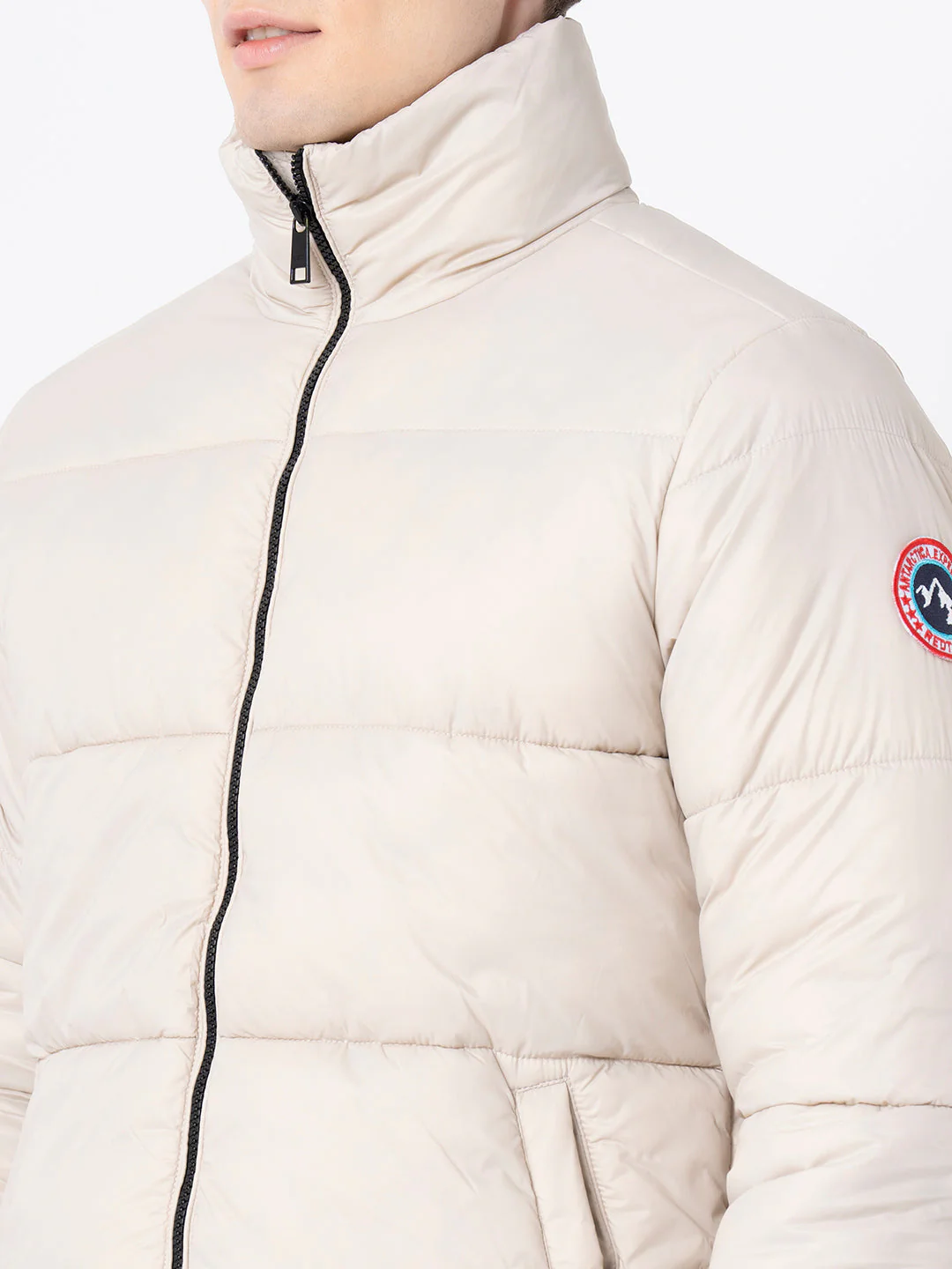 Men's Beige Solid Jacket - Image 4