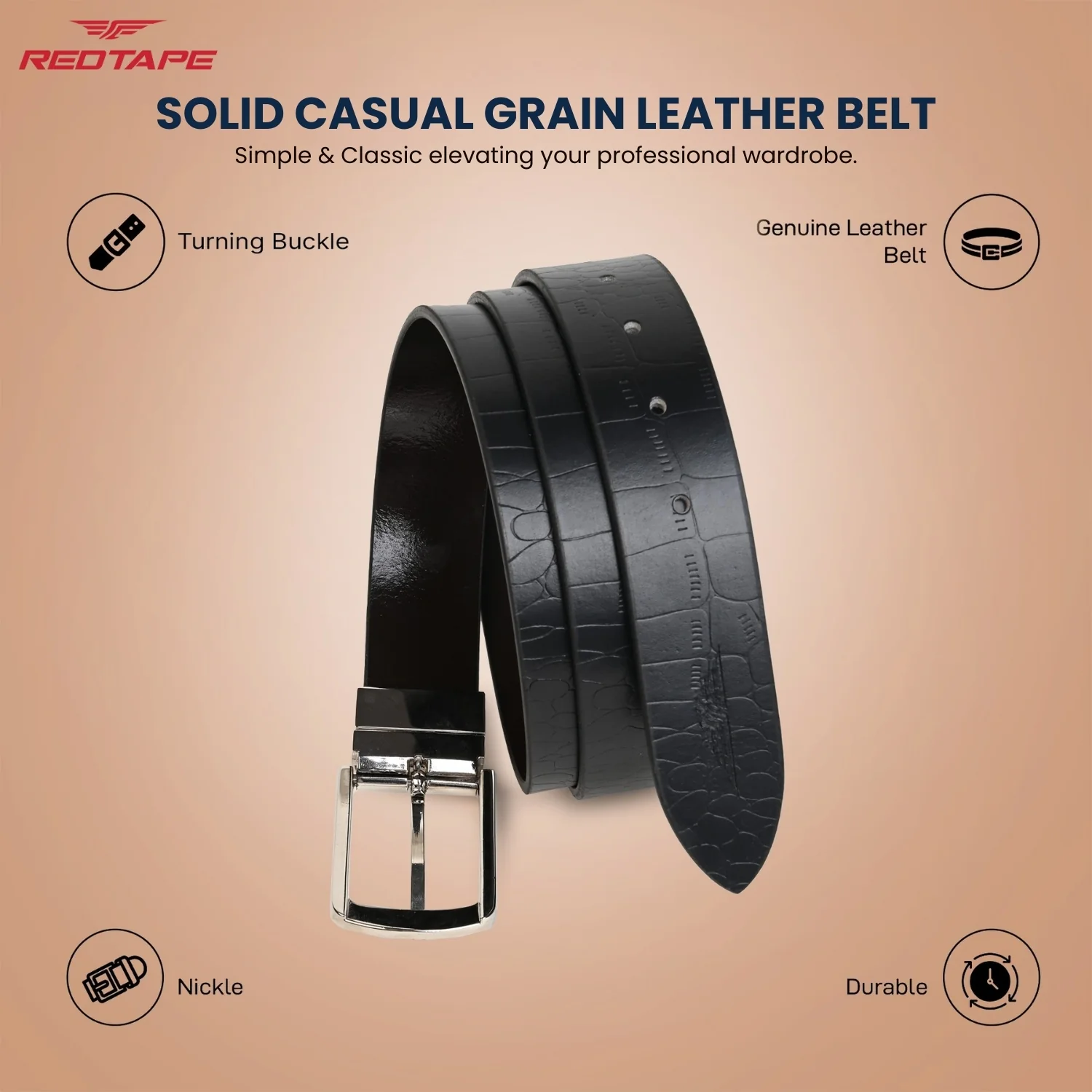 Men's Black and Brown Formal Leather Belt - Image 4