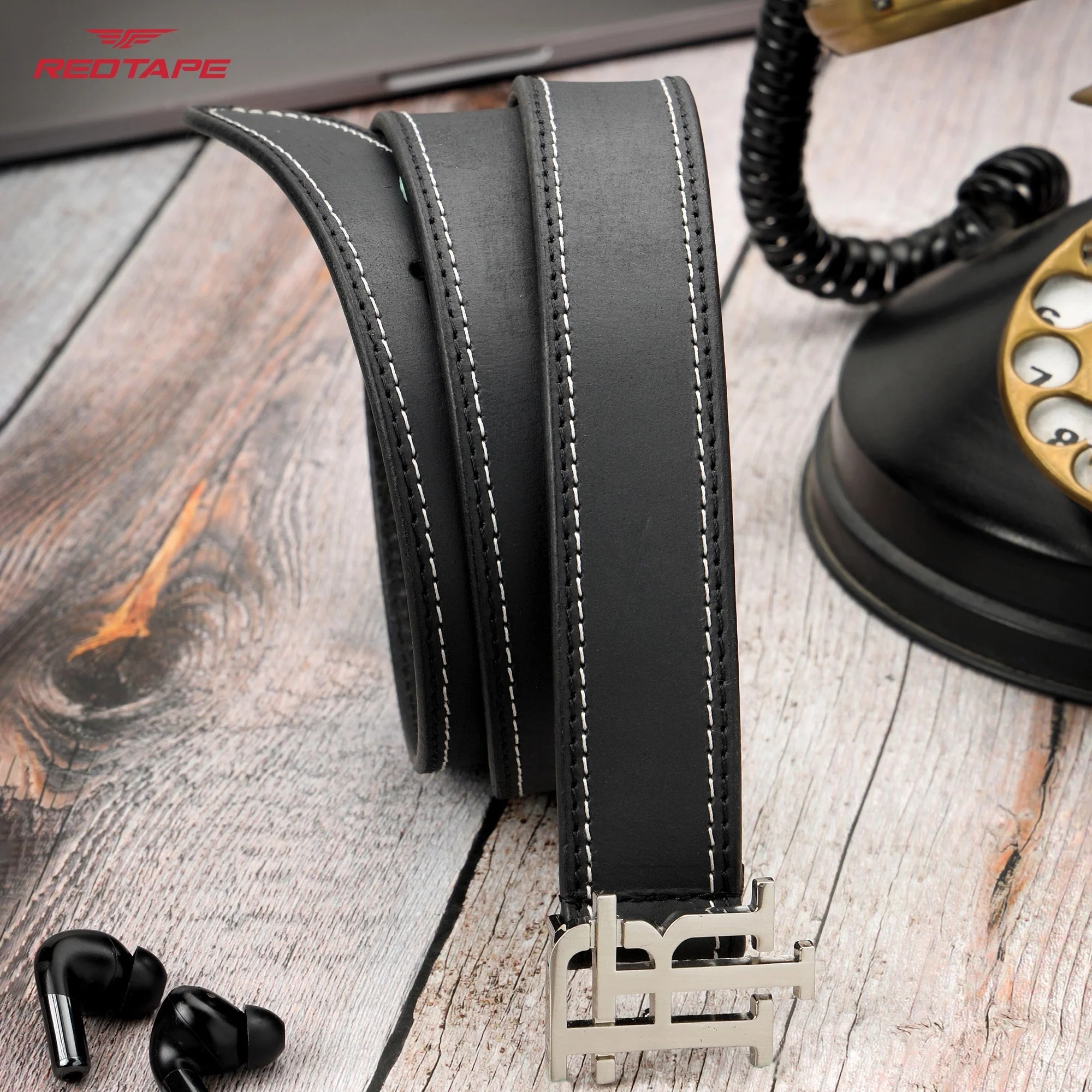 Men's Black Casual Leather Belt - Image 2