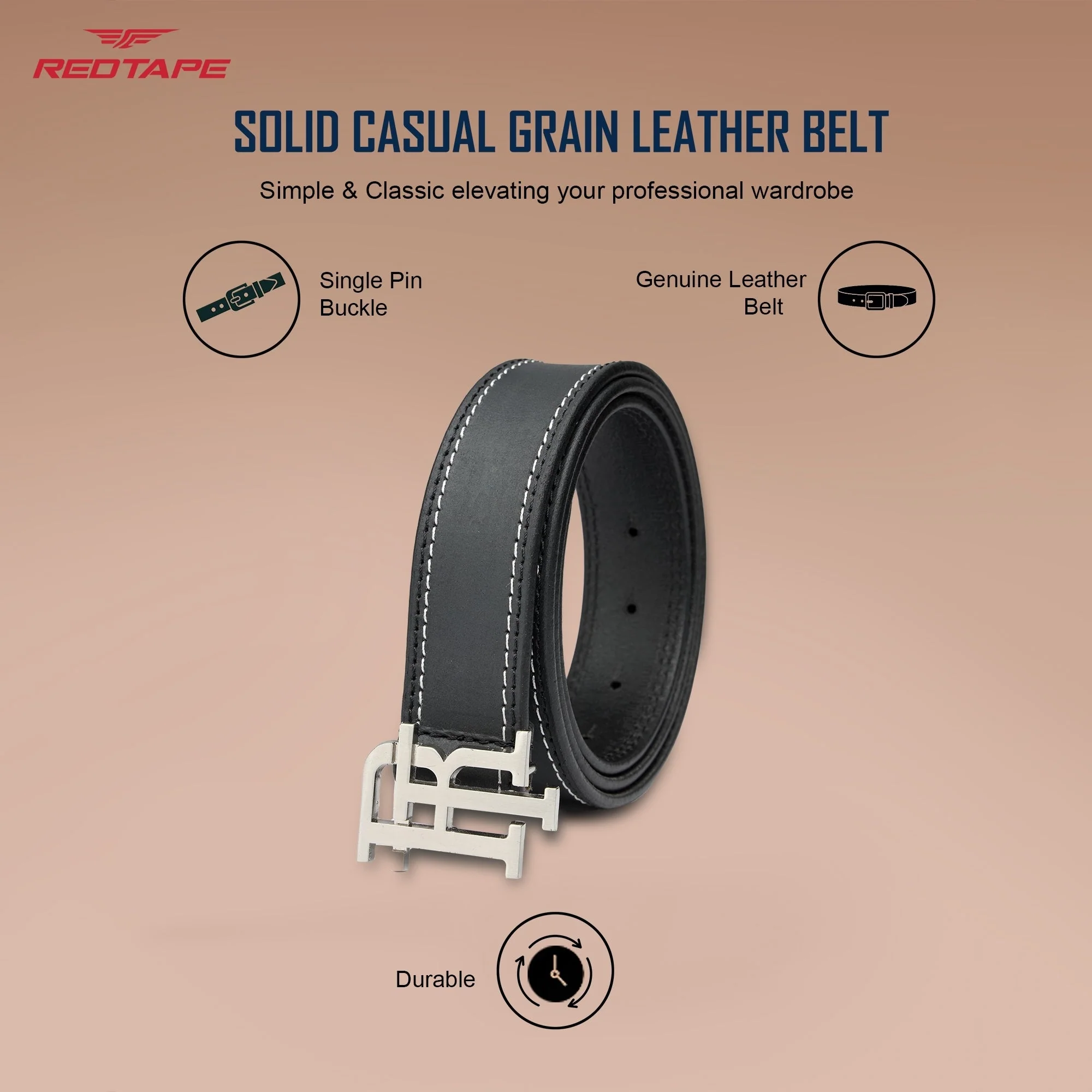 Men's Black Casual Leather Belt - Image 3