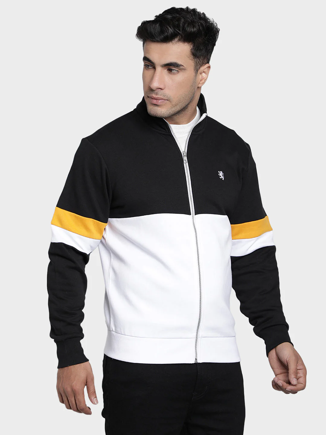 Men's Black Color Block Cotton Polyester Sweatshirt - Image 2