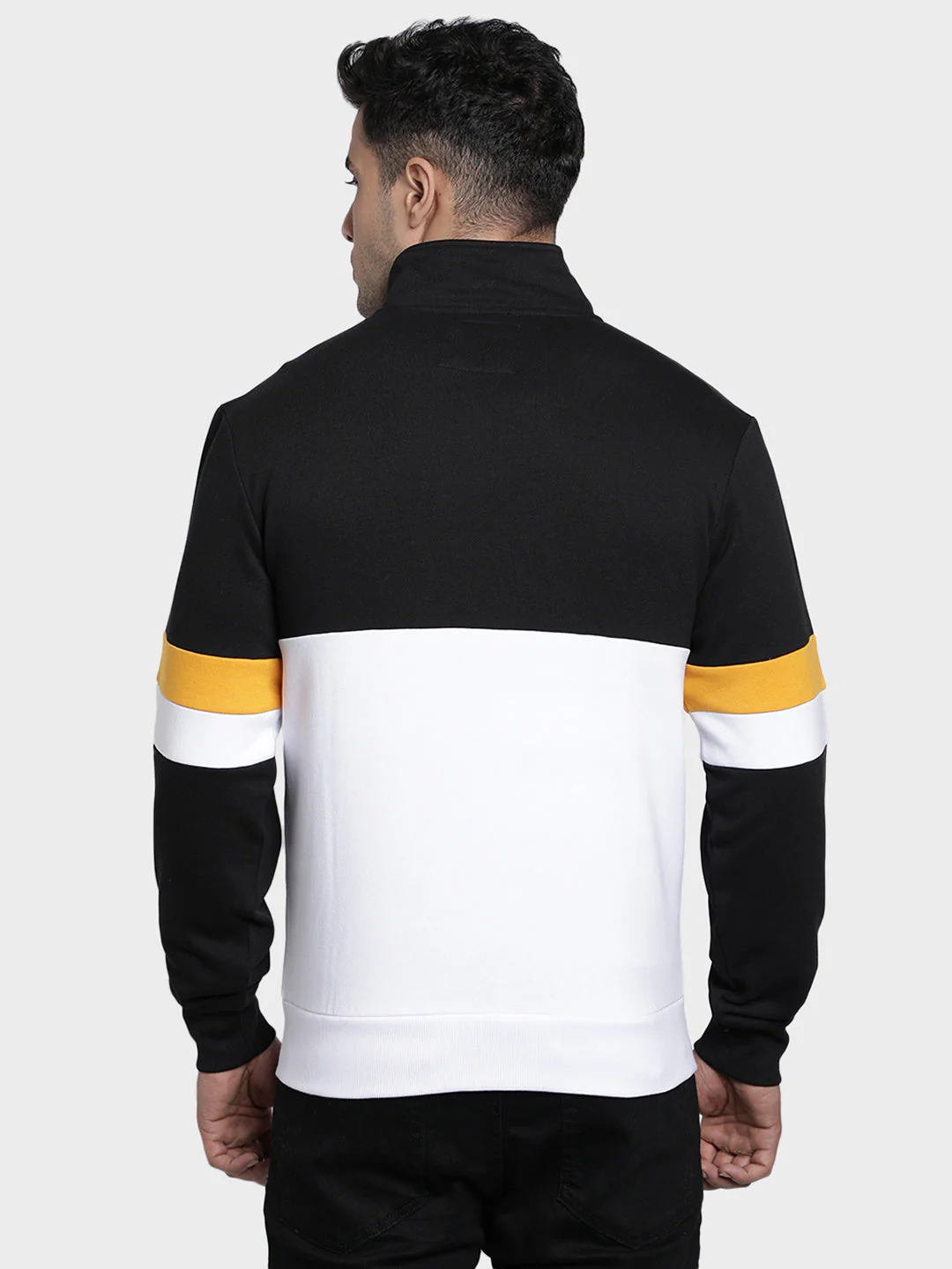 Men's Black Color Block Cotton Polyester Sweatshirt - Image 3