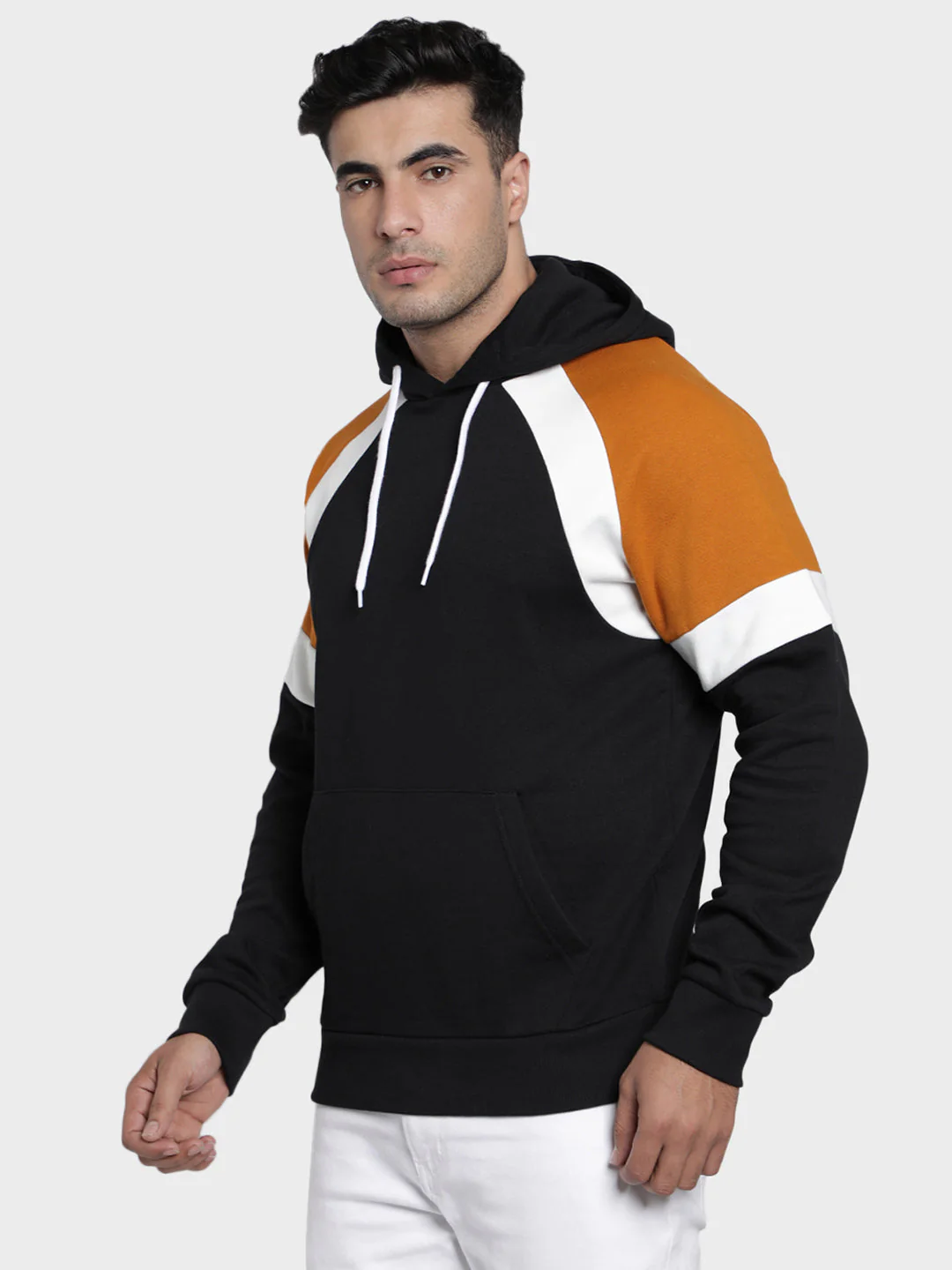 Men's Black Color Block Cotton Polyester Sweatshirt - Image 2