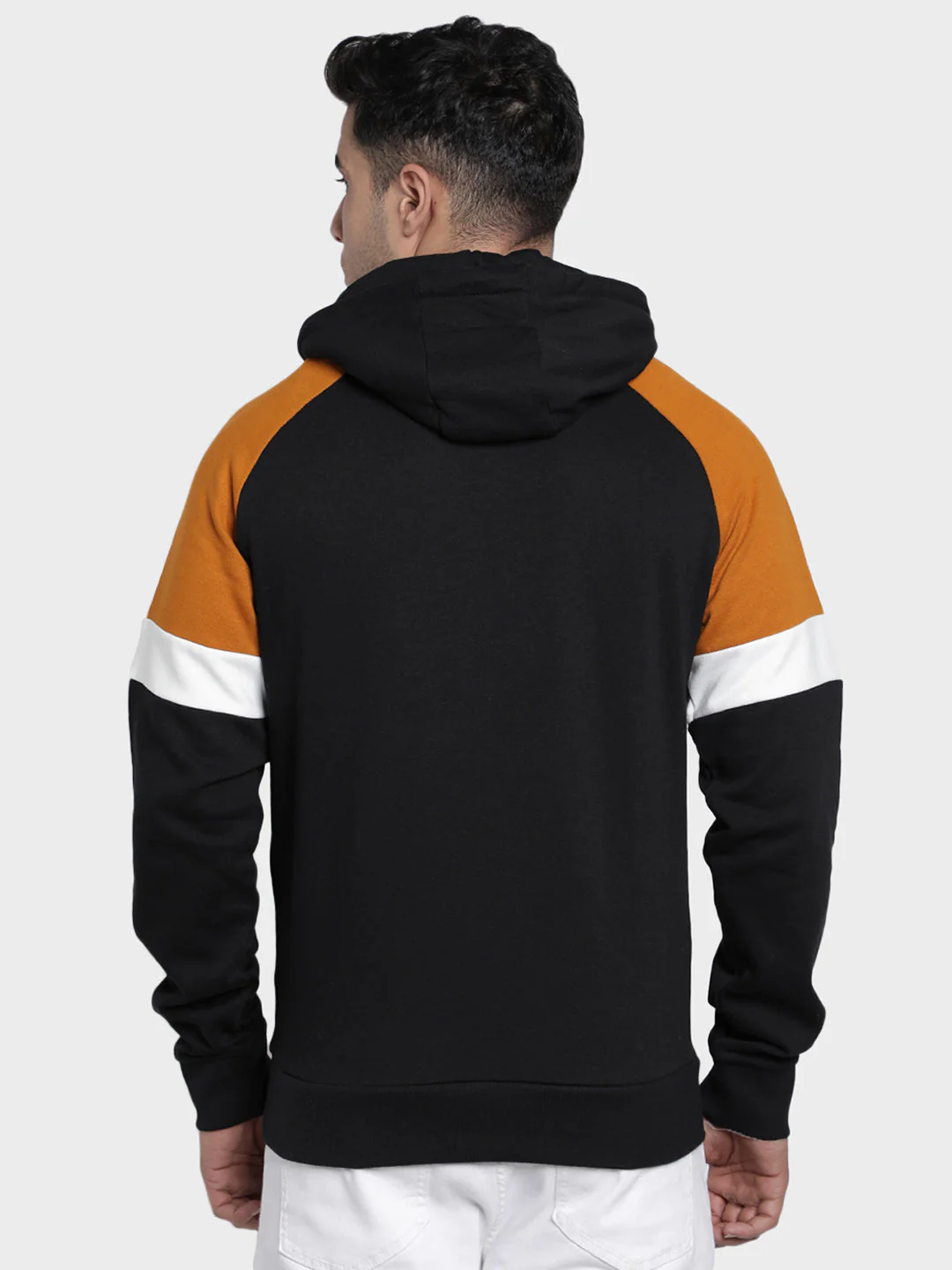 Men's Black Color Block Cotton Polyester Sweatshirt - Image 3