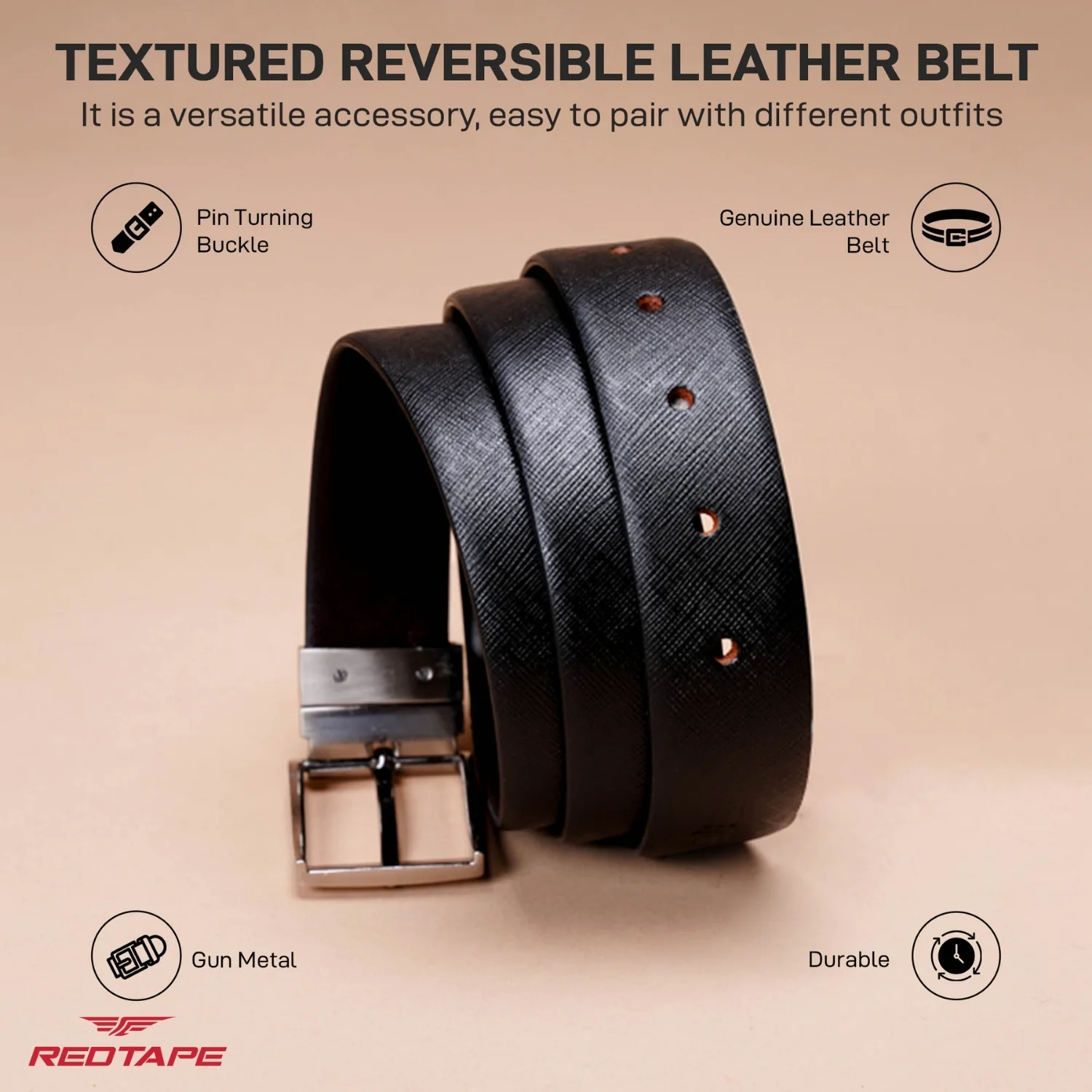 Men's Black Dark Brown Reversible Leather Belt - Image 3