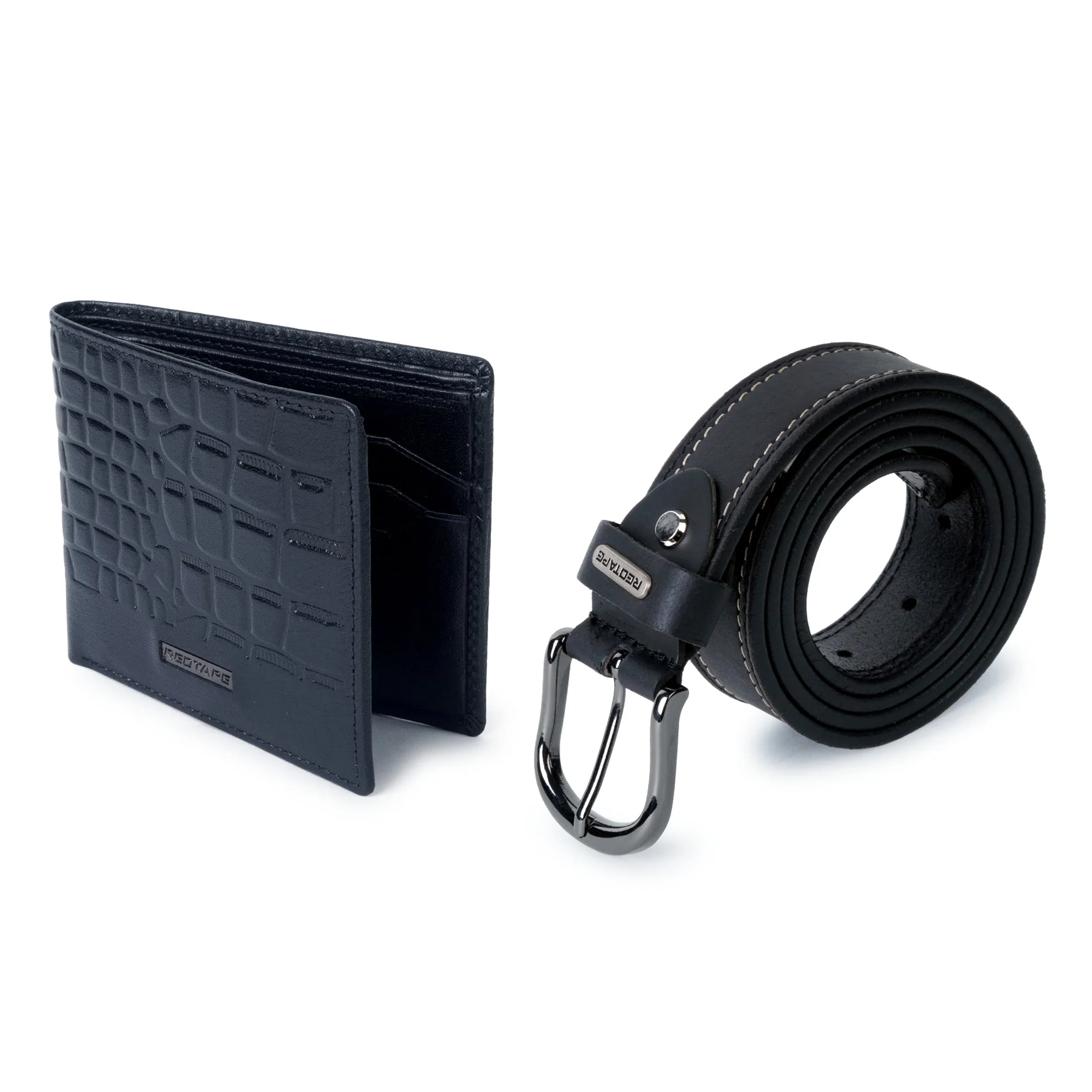 Men's Black Genuine Leather Wallet & Belt Gift Set - Image 2