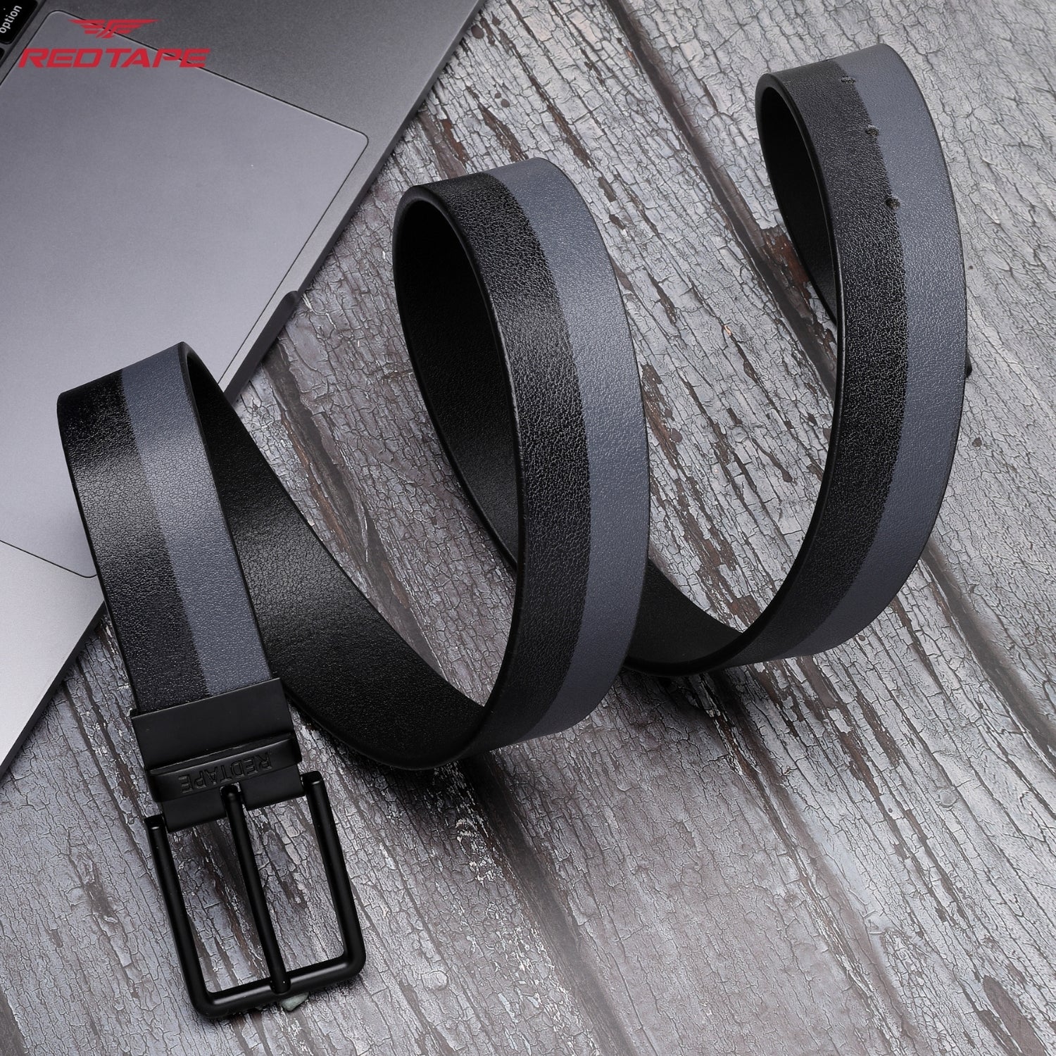 Men's Black Grey Reversible Leather Belt - Image 3