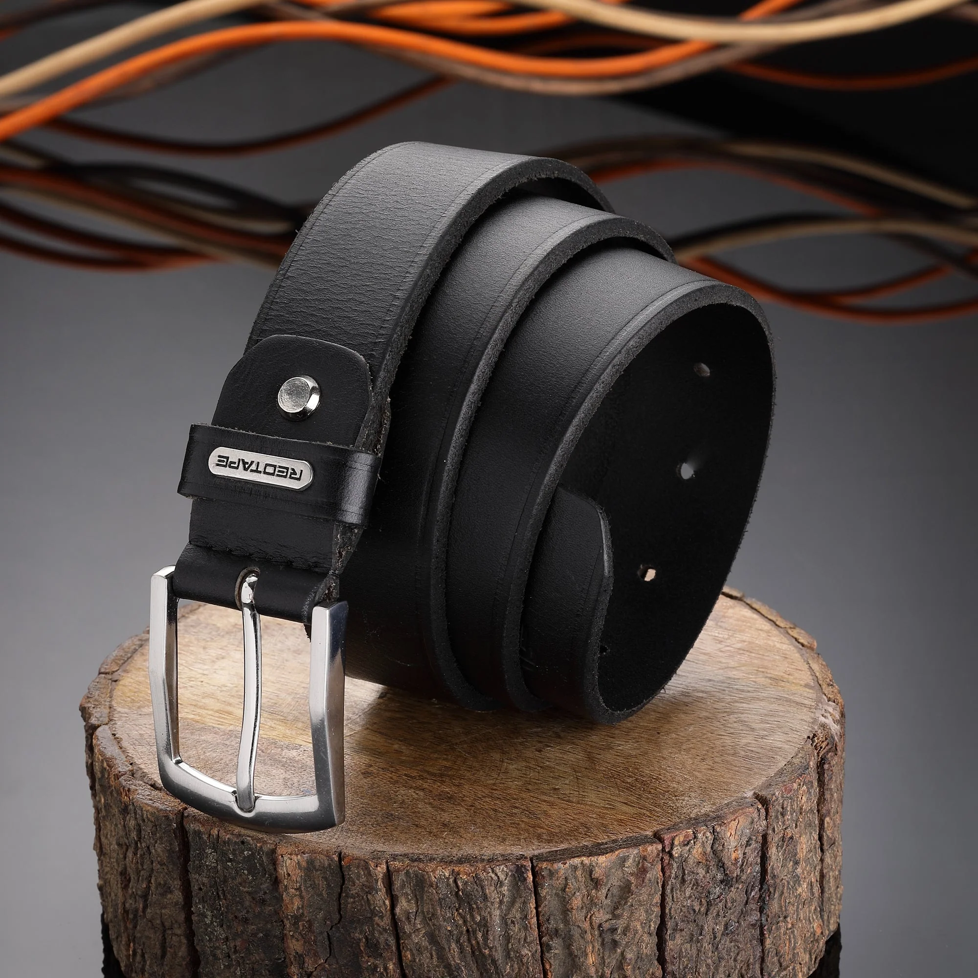 Men's Black Leather Belt - Image 2